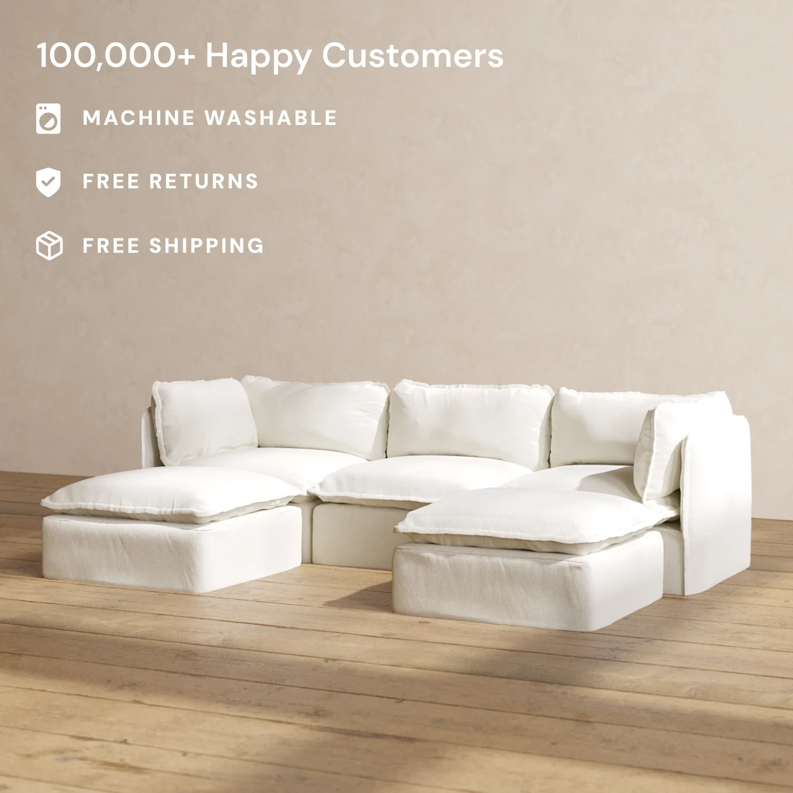 Slipcover Only - Modular Washable 3-Seater U-Sectional in Eggshell - Image 2