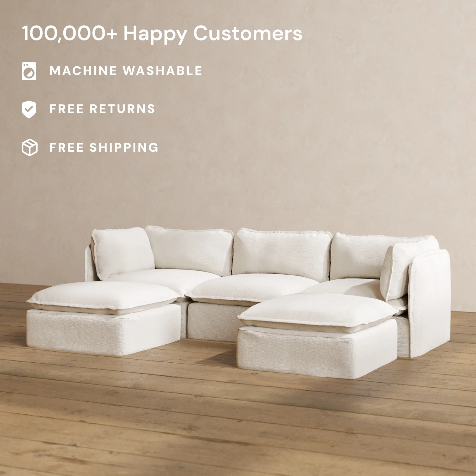 Slipcover Only - Modular Washable 3-Seater U-Sectional in Powder - Image 2