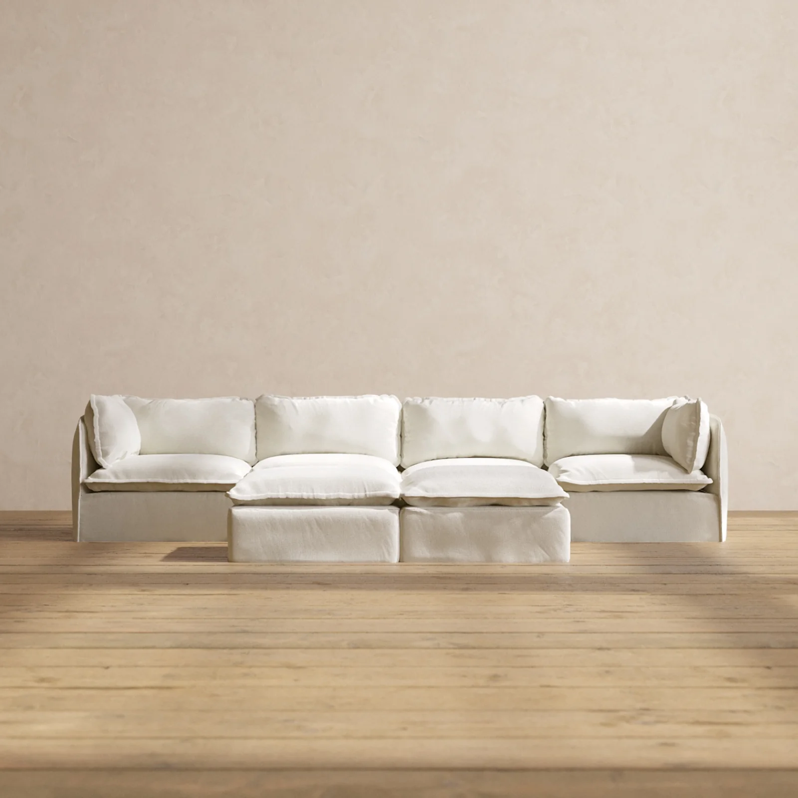 Slipcover Only - Modular Washable 4-Seater + Bench Ottoman in Eggshell