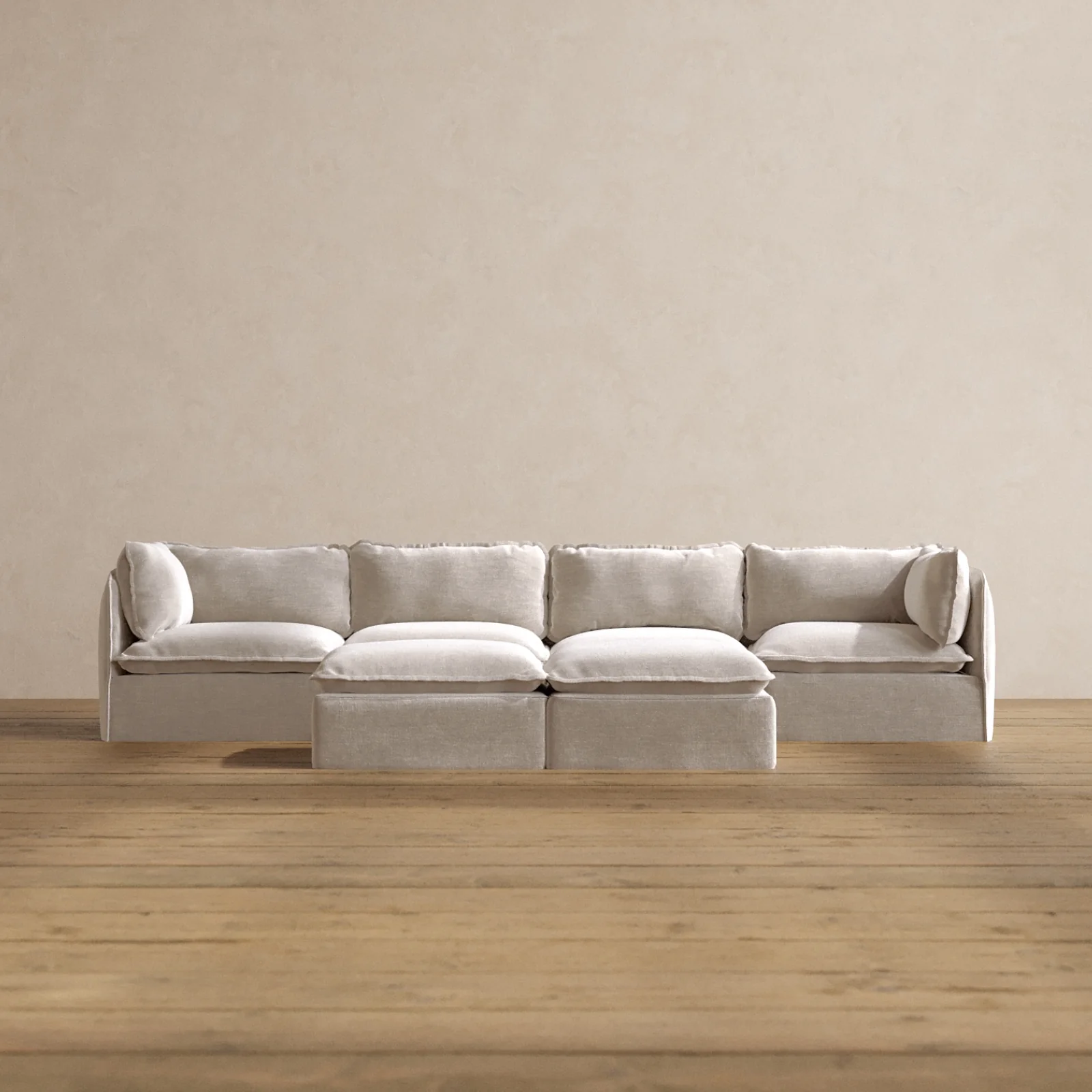 Slipcover Only - Modular Washable 4-Seater + Bench Ottoman in Mist