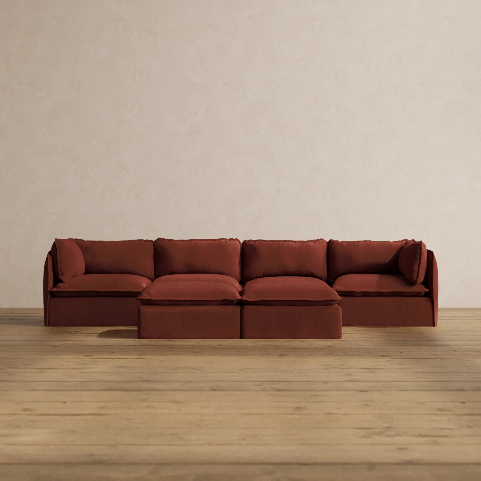 Slipcover Only - Modular Washable 4-Seater + Bench Ottoman in Rust