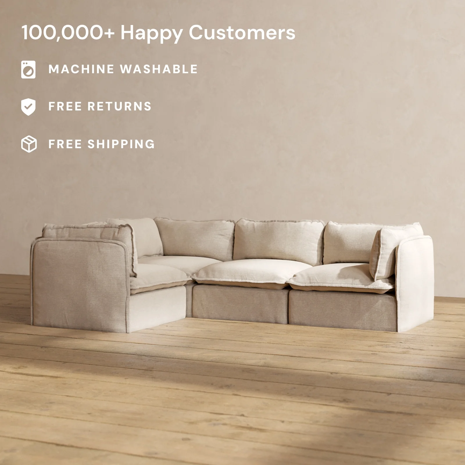 Slipcover Only - Modular Washable 4-Seater Corner Sectional in Oat - Image 2