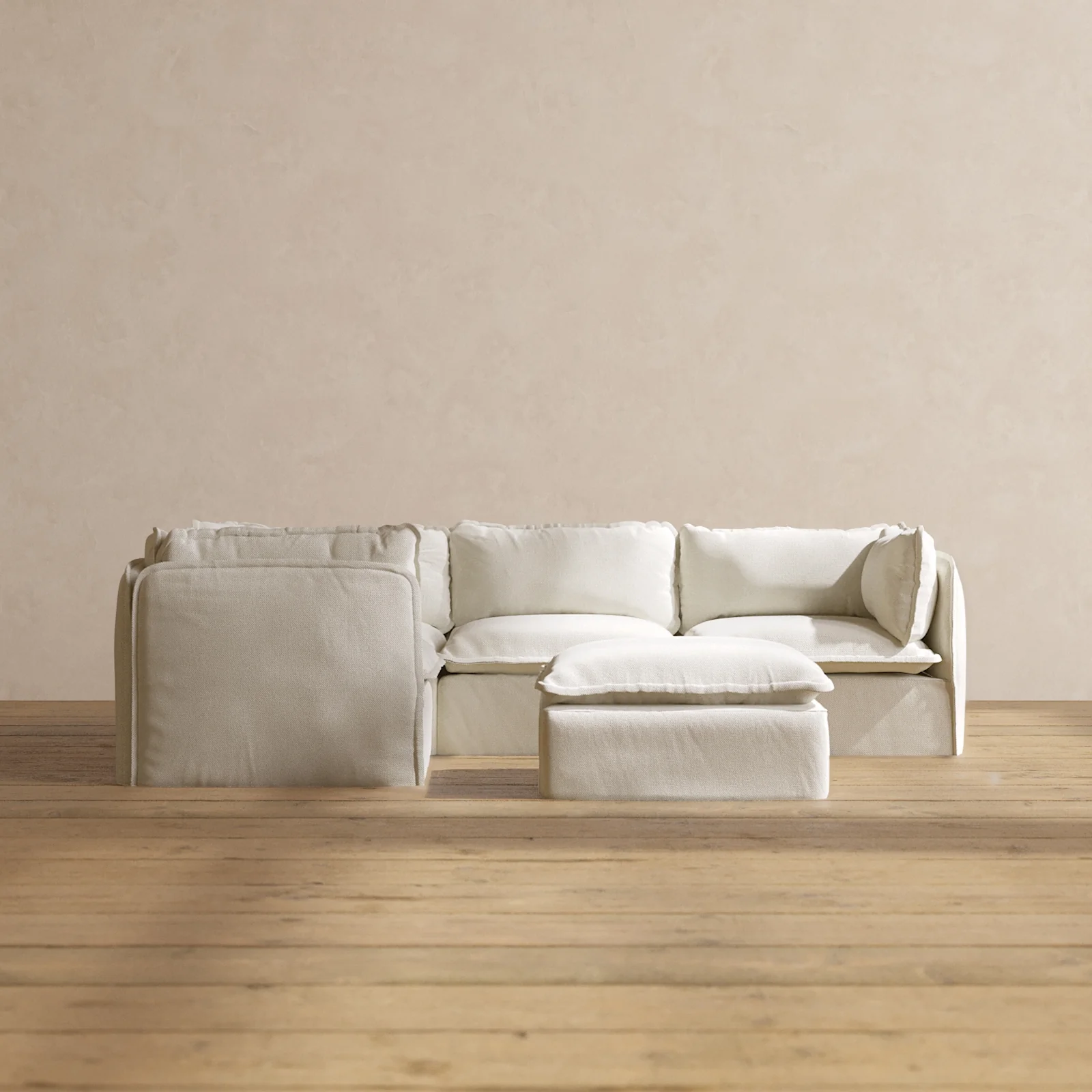 Slipcover Only - Modular Washable 4-Seater Corner Sectional + Ottoman in Eggshell