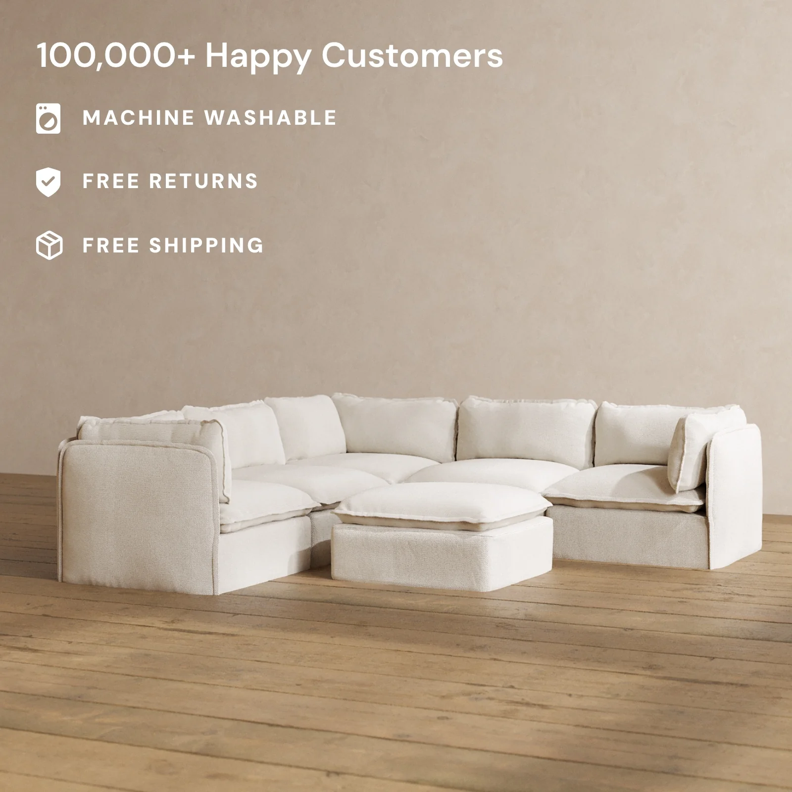 Slipcover Only - Modular Washable 4-Seater Corner Sectional + Ottoman in Powder - Image 2