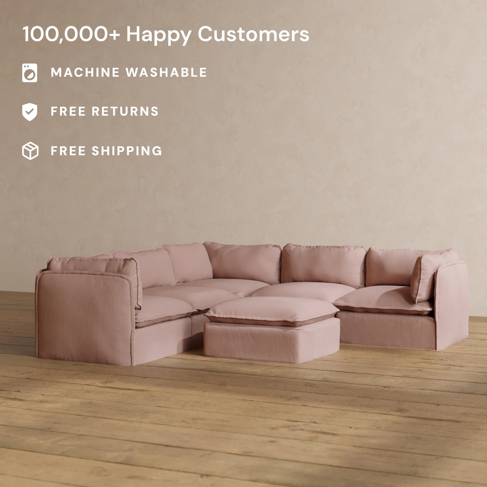 Slipcover Only - Modular Washable 4-Seater Corner Sectional + Ottoman in Sakura - Image 2