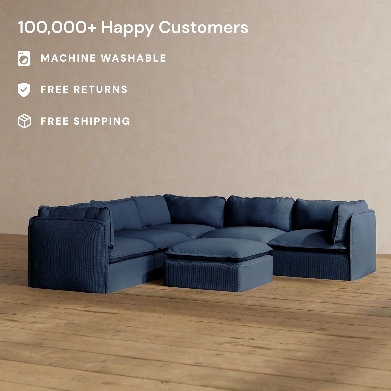 Slipcover Only - Modular Washable 4-Seater Corner Sectional + Ottoman in Sumi - Image 2