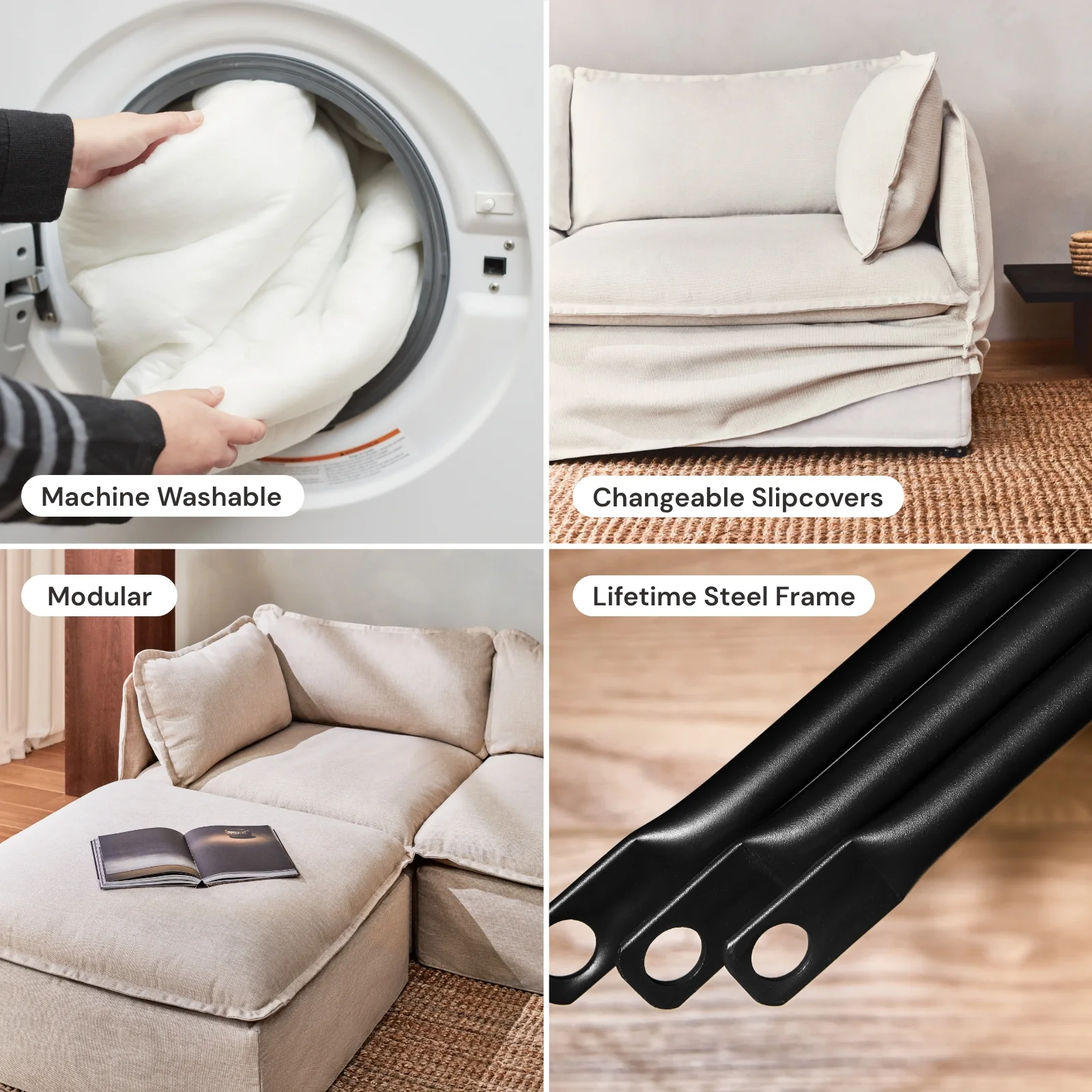 Slipcover Only - Modular Washable 4-Seater in Milk - Image 5
