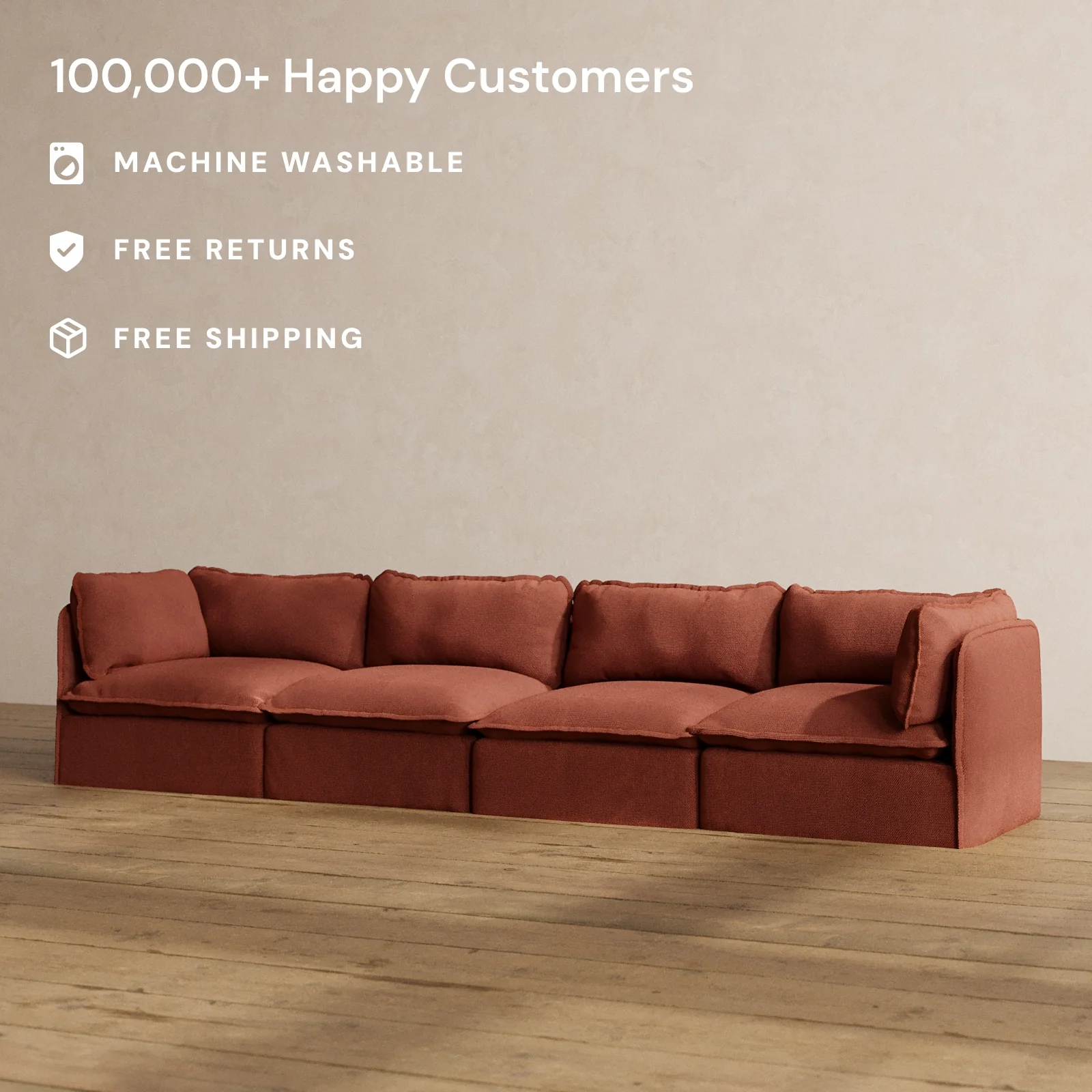 Slipcover Only - Modular Washable 4-Seater in Rust - Image 2