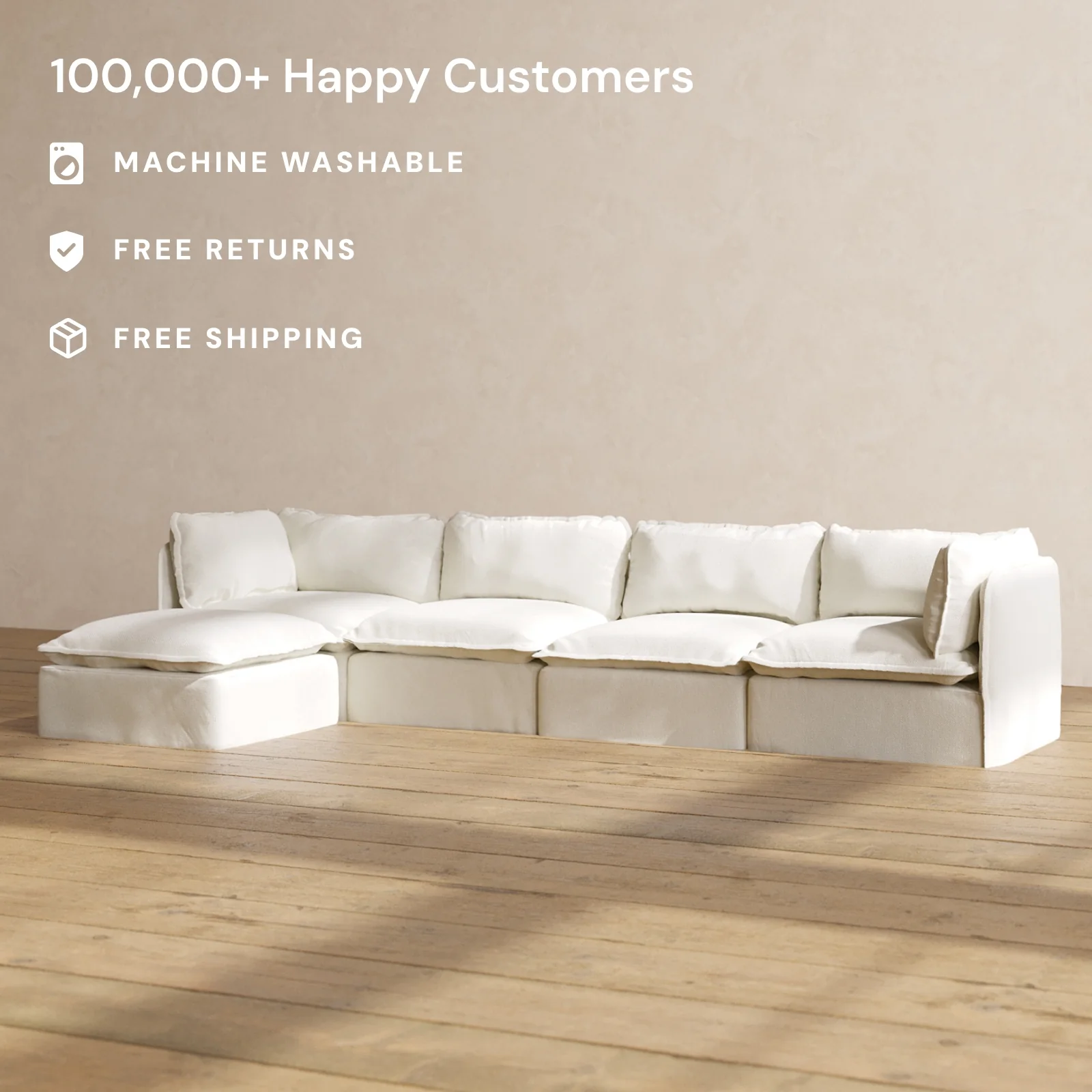 Slipcover Only - Modular Washable 4-Seater Sectional in Eggshell - Image 2