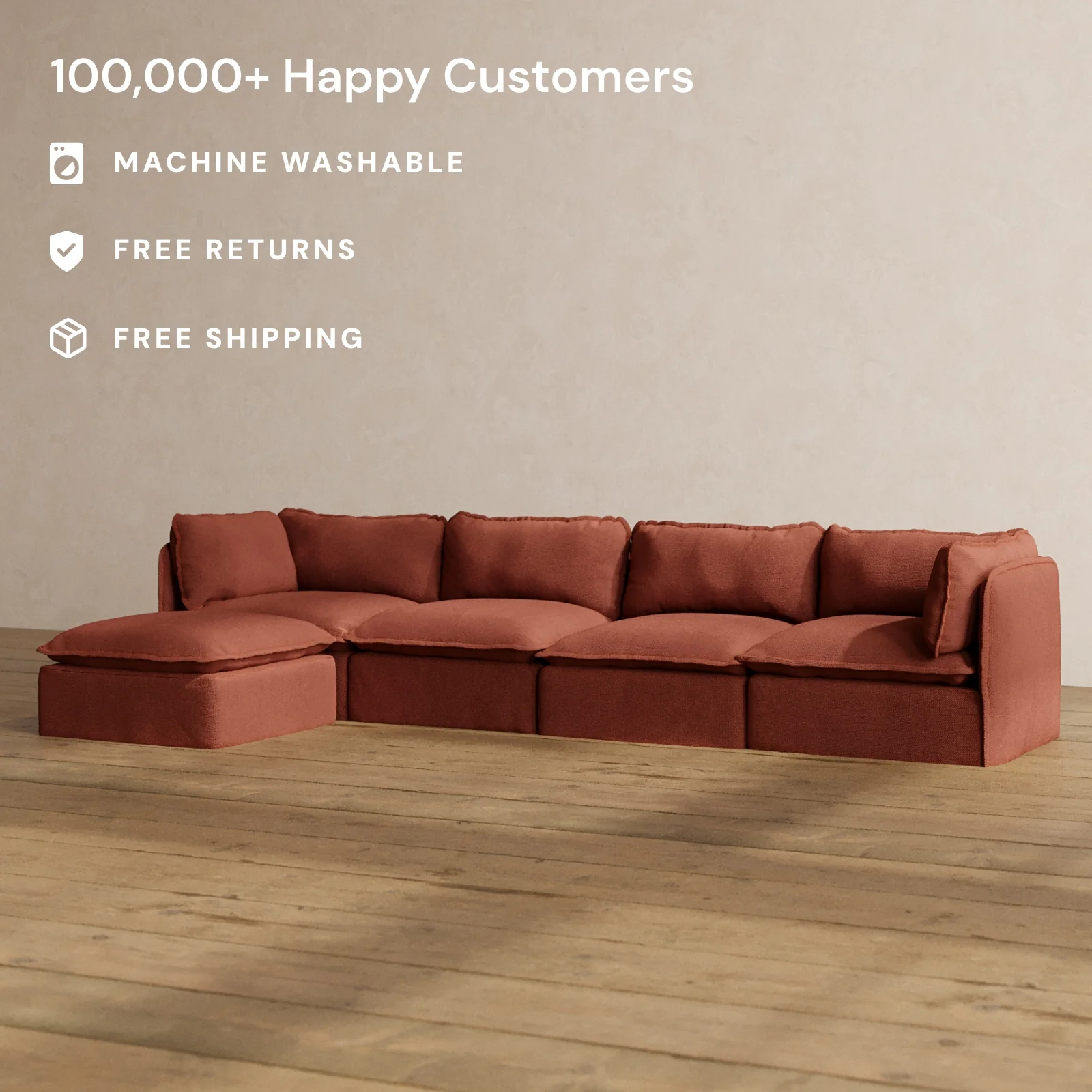 Slipcover Only - Modular Washable 4-Seater Sectional in Rust - Image 2