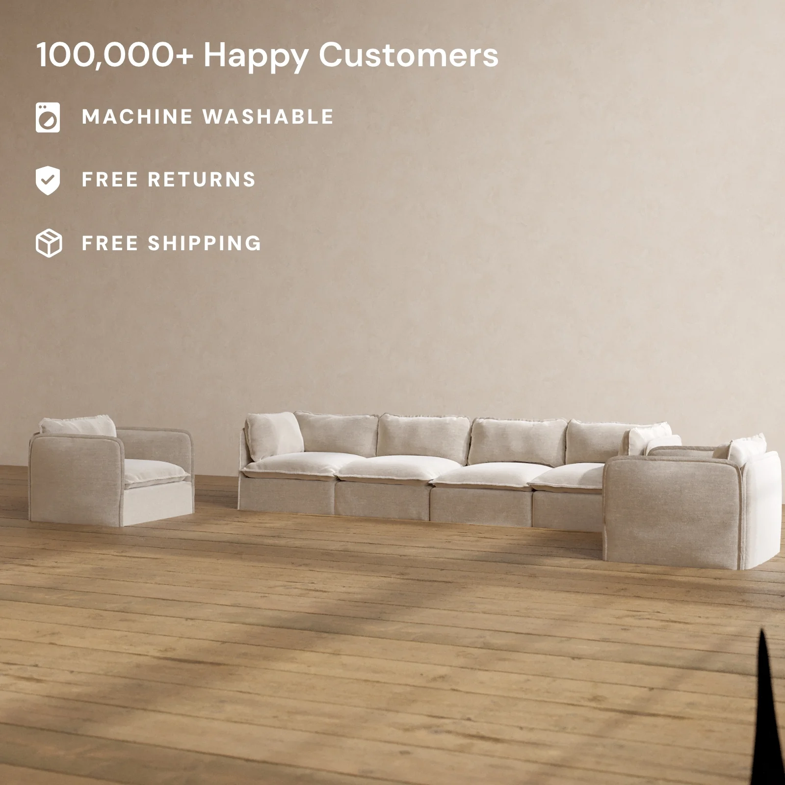 Slipcover Only - Modular Washable 4-Seater Sofa + Armchair Set in Mist - Image 2