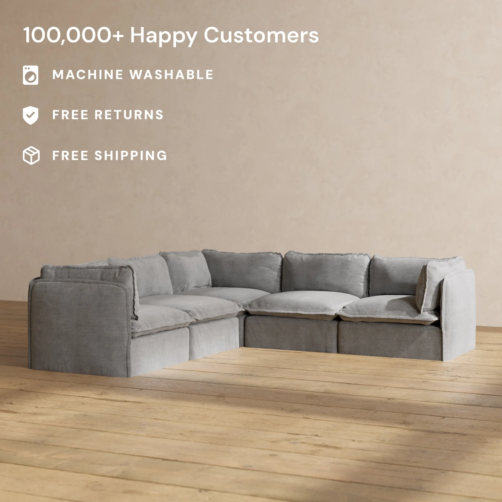 Slipcover Only - Modular Washable 5-Seater Corner Sectional in Ash - Image 2