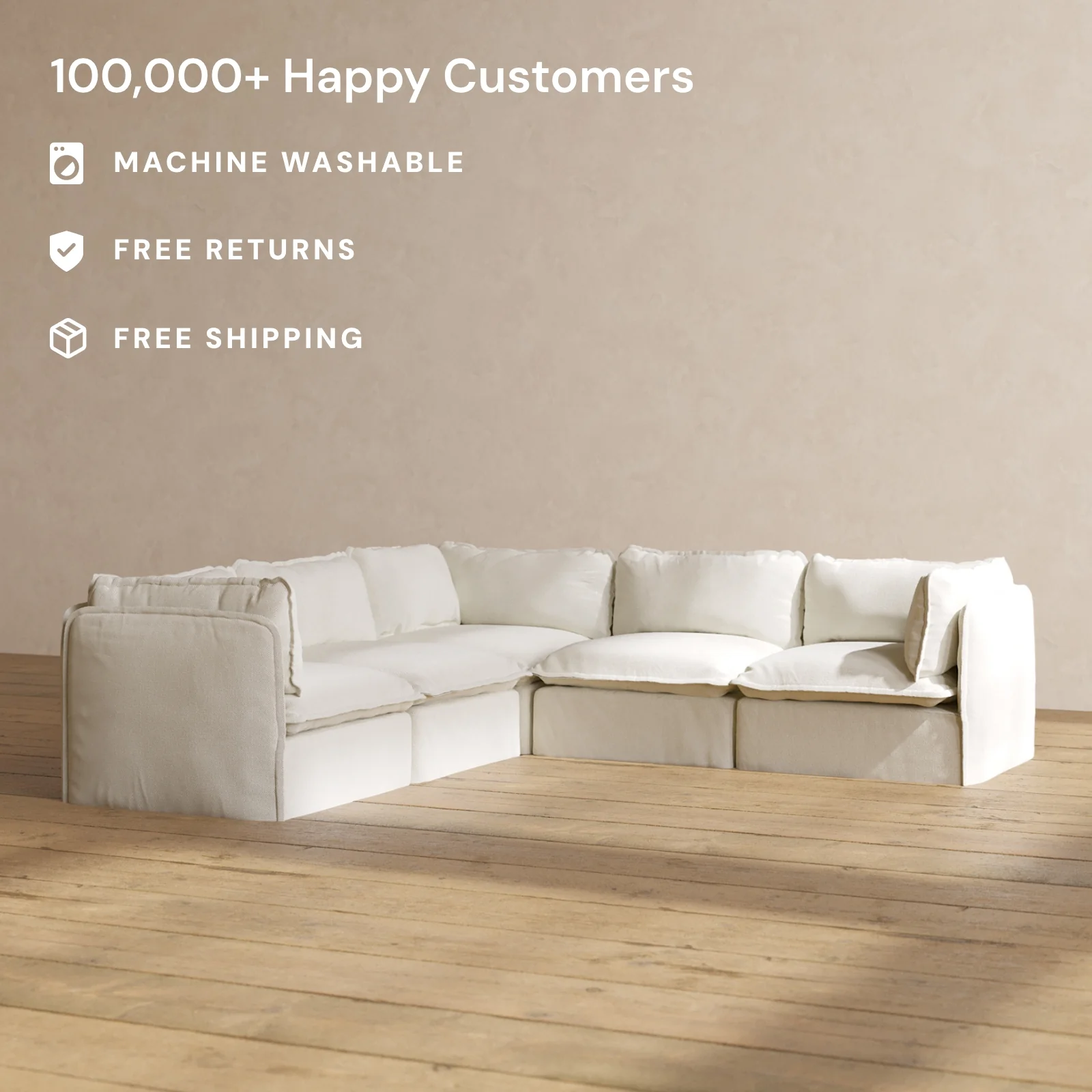 Slipcover Only - Modular Washable 5-Seater Corner Sectional in Eggshell - Image 2