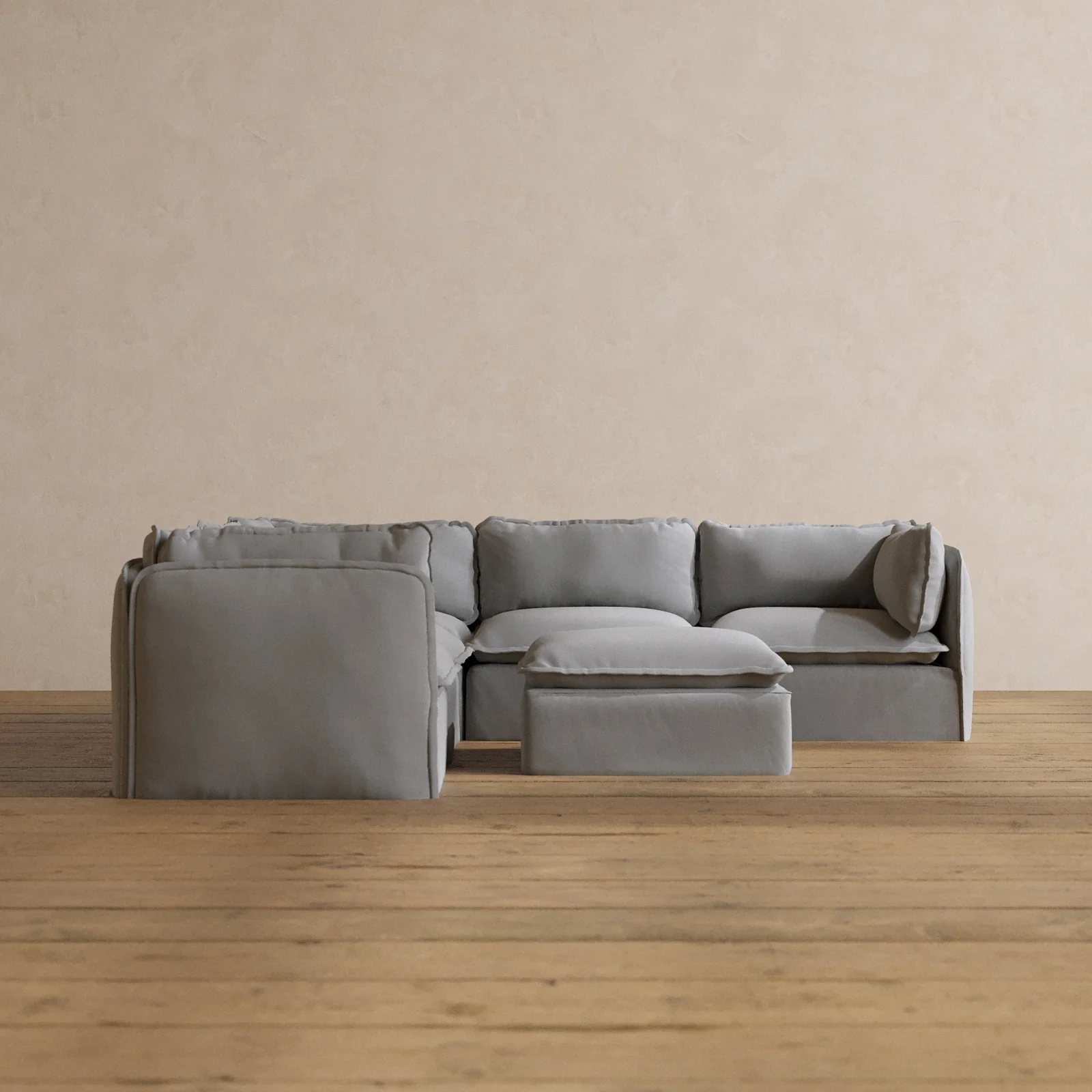 Slipcover Only - Modular Washable 5-Seater Corner Sectional + Ottoman in Pumice