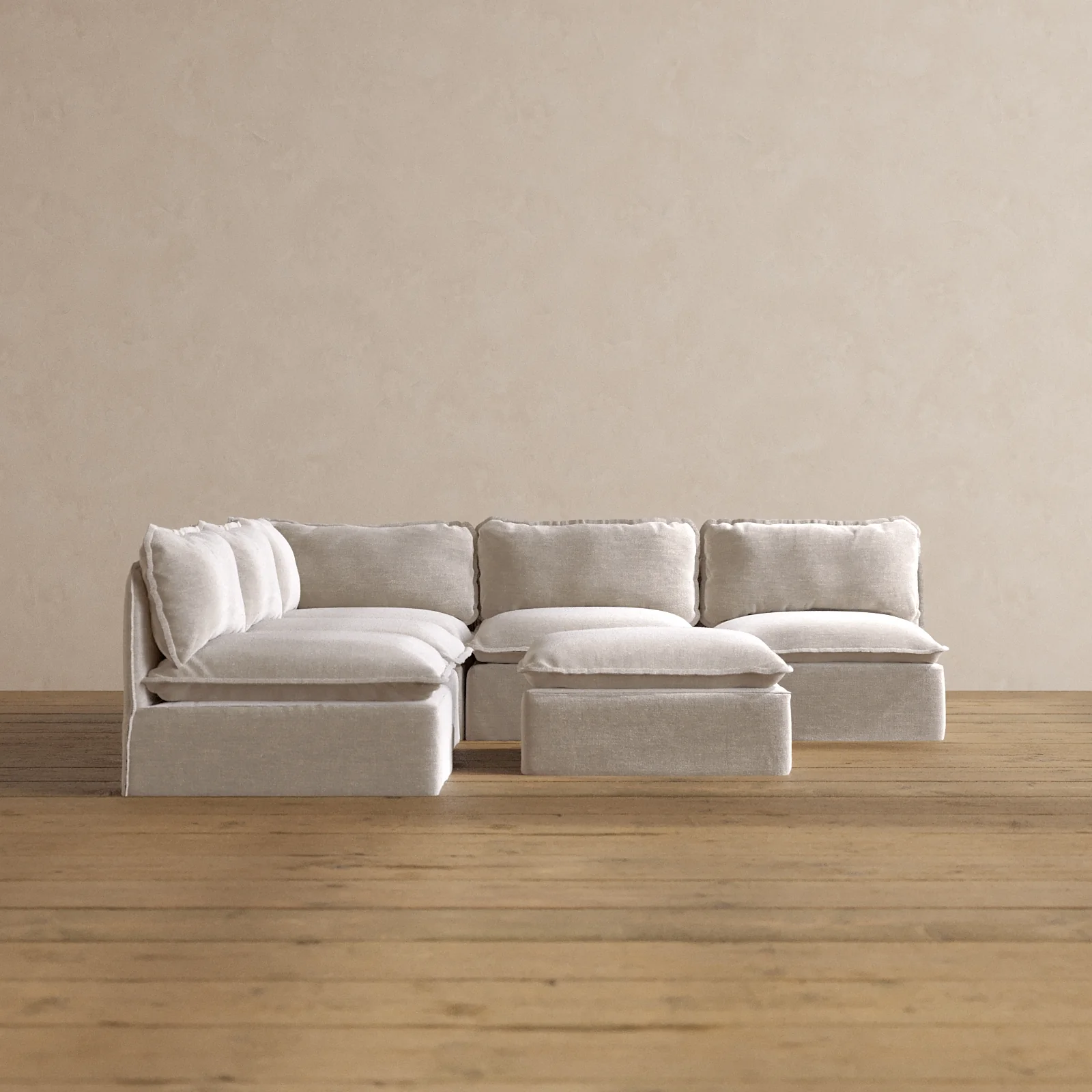 Slipcover Only - Modular Washable 5-Seater Open-Ends Corner Sectional + Ottoman in Mist