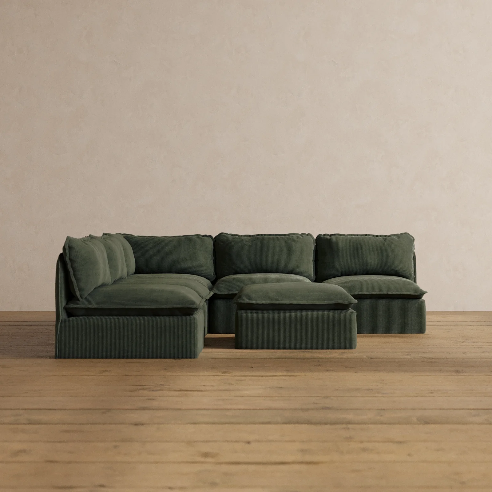 Slipcover Only - Modular Washable 5-Seater Open-Ends Corner Sectional + Ottoman in Olivine