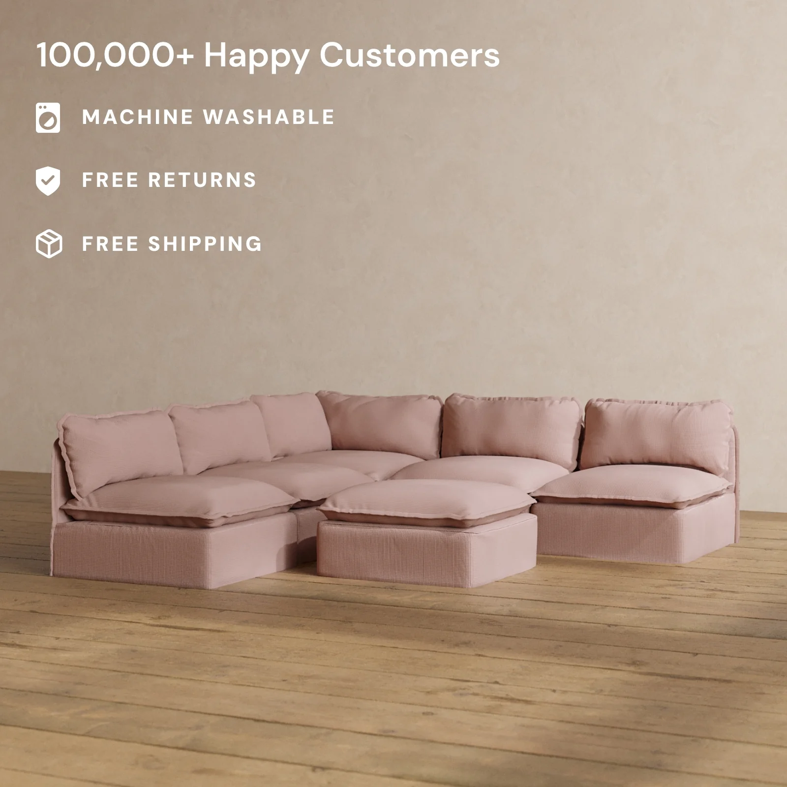 Slipcover Only - Modular Washable 5-Seater Open-Ends Corner Sectional + Ottoman in Sakura - Image 2