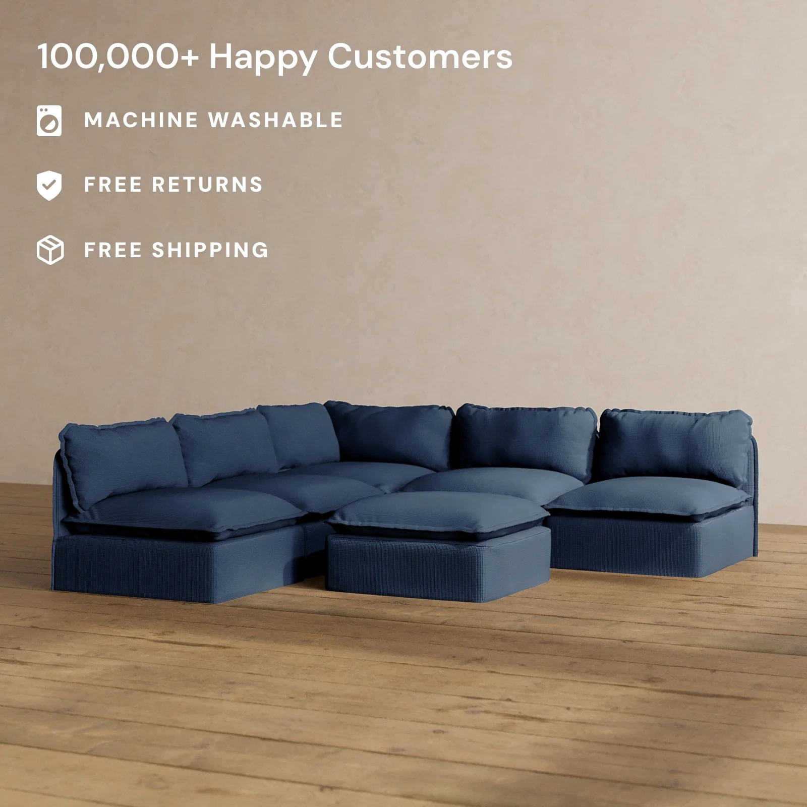 Slipcover Only - Modular Washable 5-Seater Open-Ends Corner Sectional + Ottoman in Sumi - Image 2