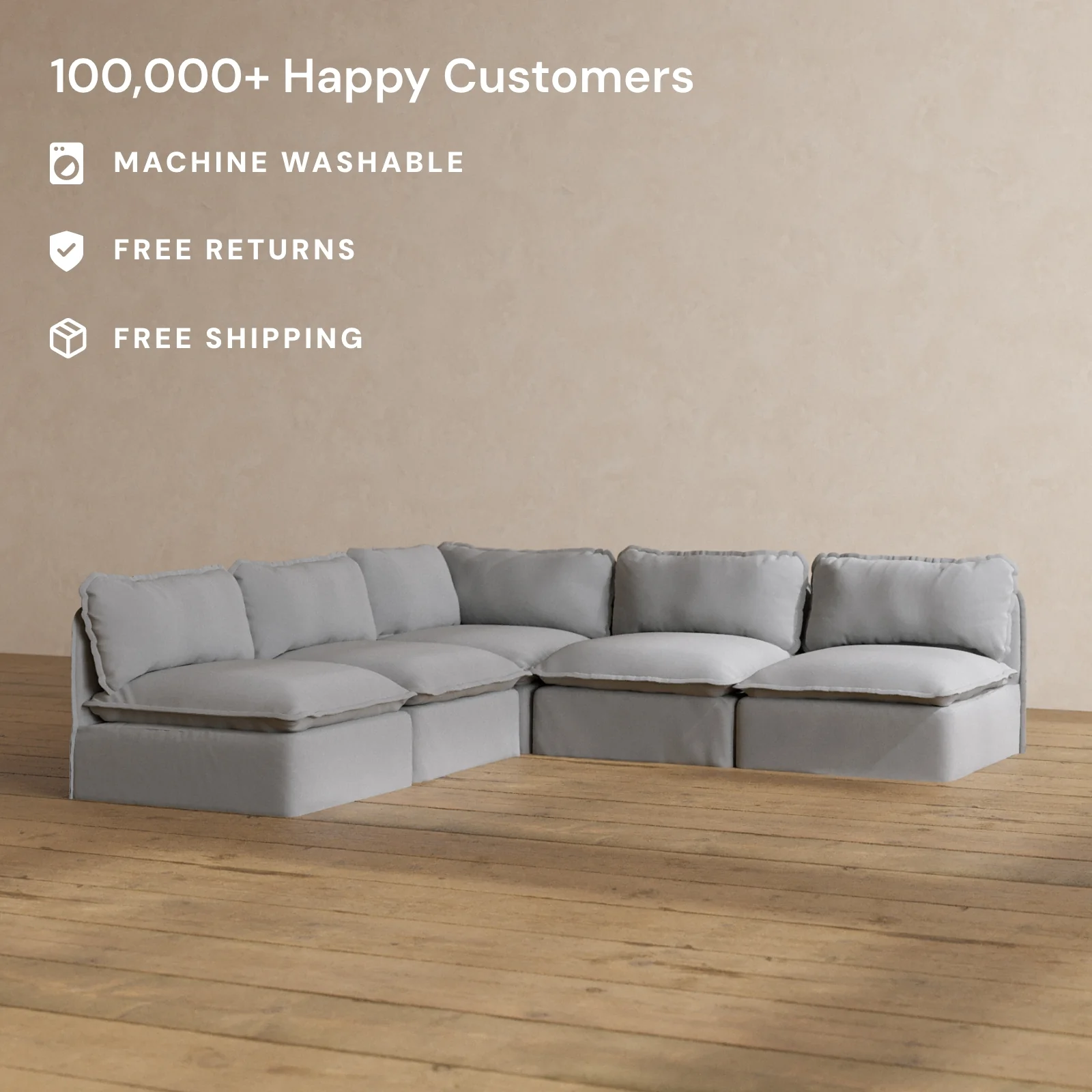 Slipcover Only - Modular Washable 5-Seater Open-Ends Corner Sectional in Pumice - Image 2