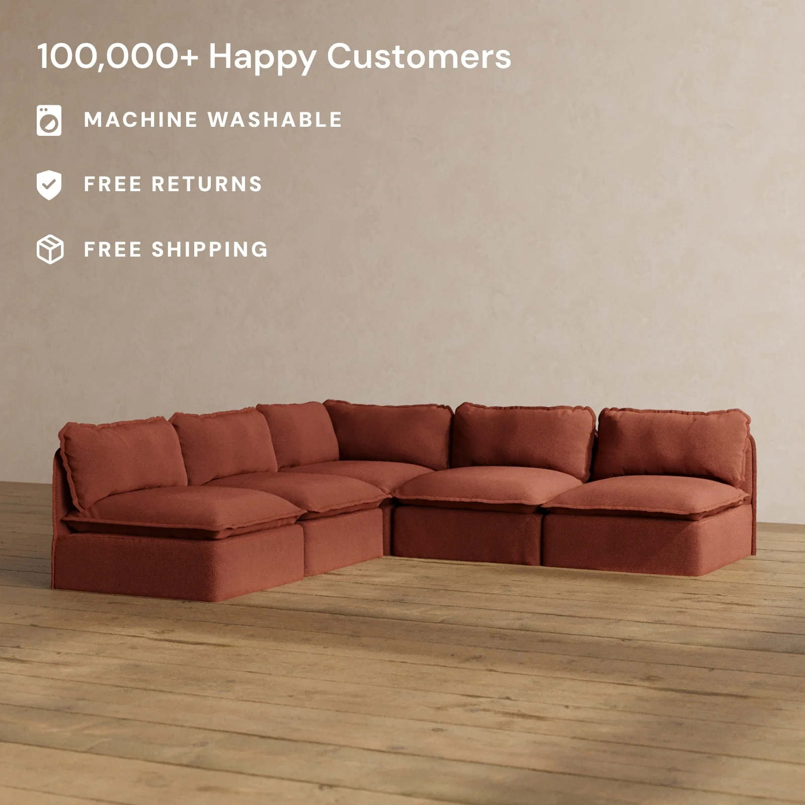 Slipcover Only - Modular Washable 5-Seater Open-Ends Corner Sectional in Rust - Image 2