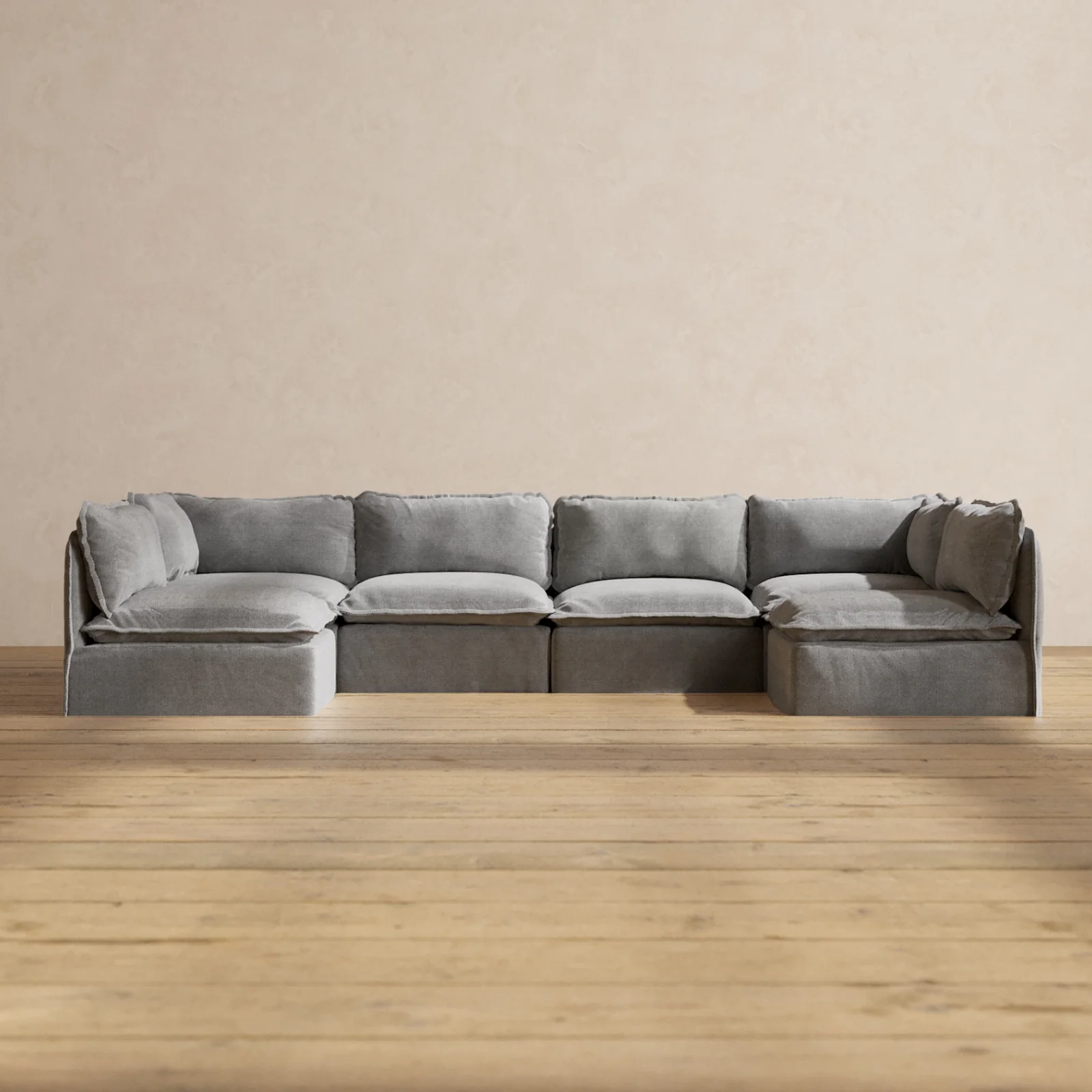 Slipcover Only - Modular Washable 6-Seater Open-Ends U-Sectional in Ash