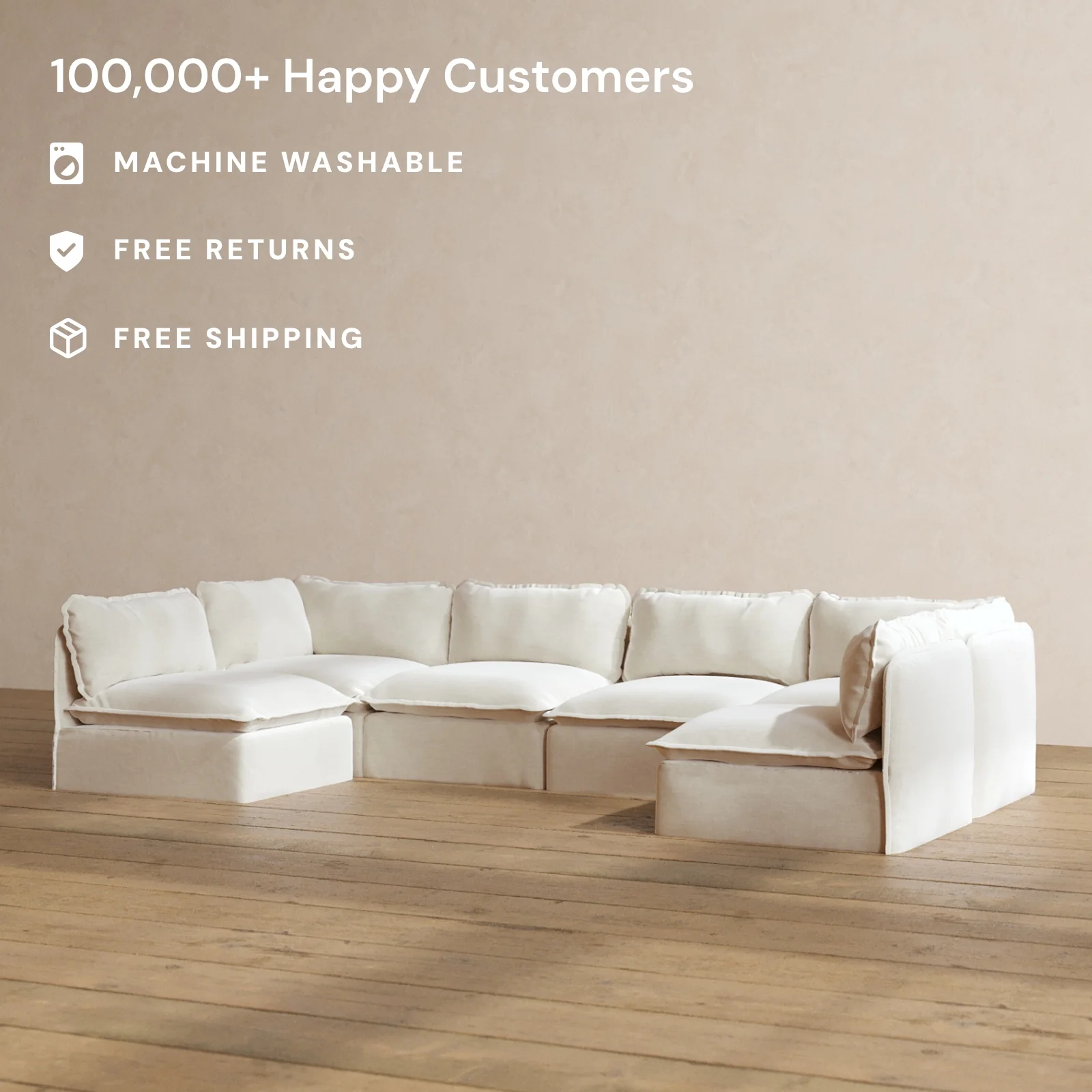 Slipcover Only - Modular Washable 6-Seater Open-Ends U-Sectional in Coco - Image 2