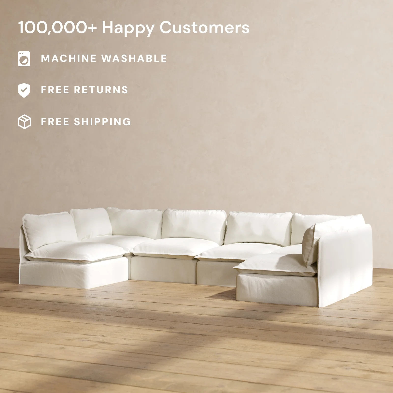 Slipcover Only - Modular Washable 6-Seater Open-Ends U-Sectional in Eggshell - Image 2