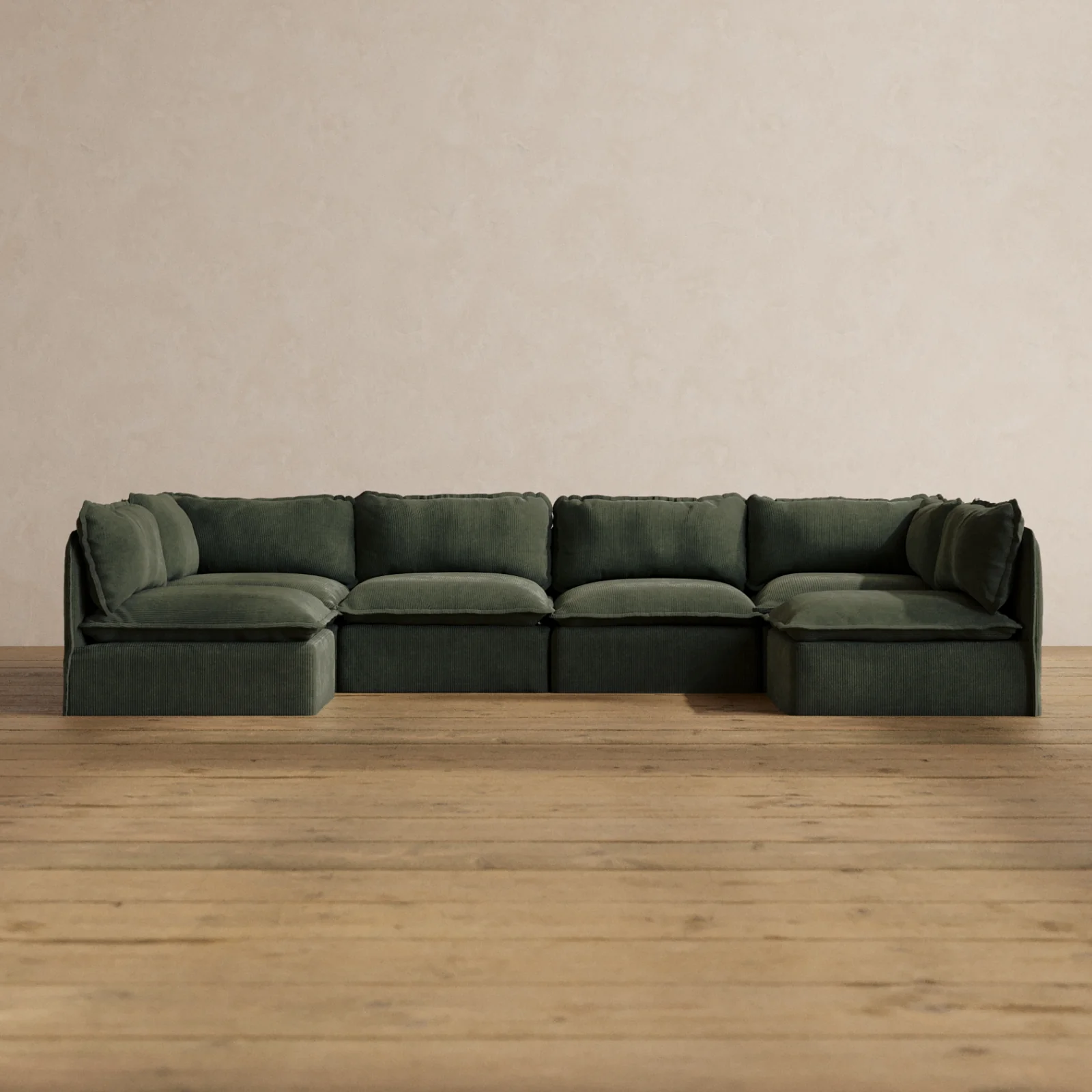 Slipcover Only - Modular Washable 6-Seater Open-Ends U-Sectional in Olivine