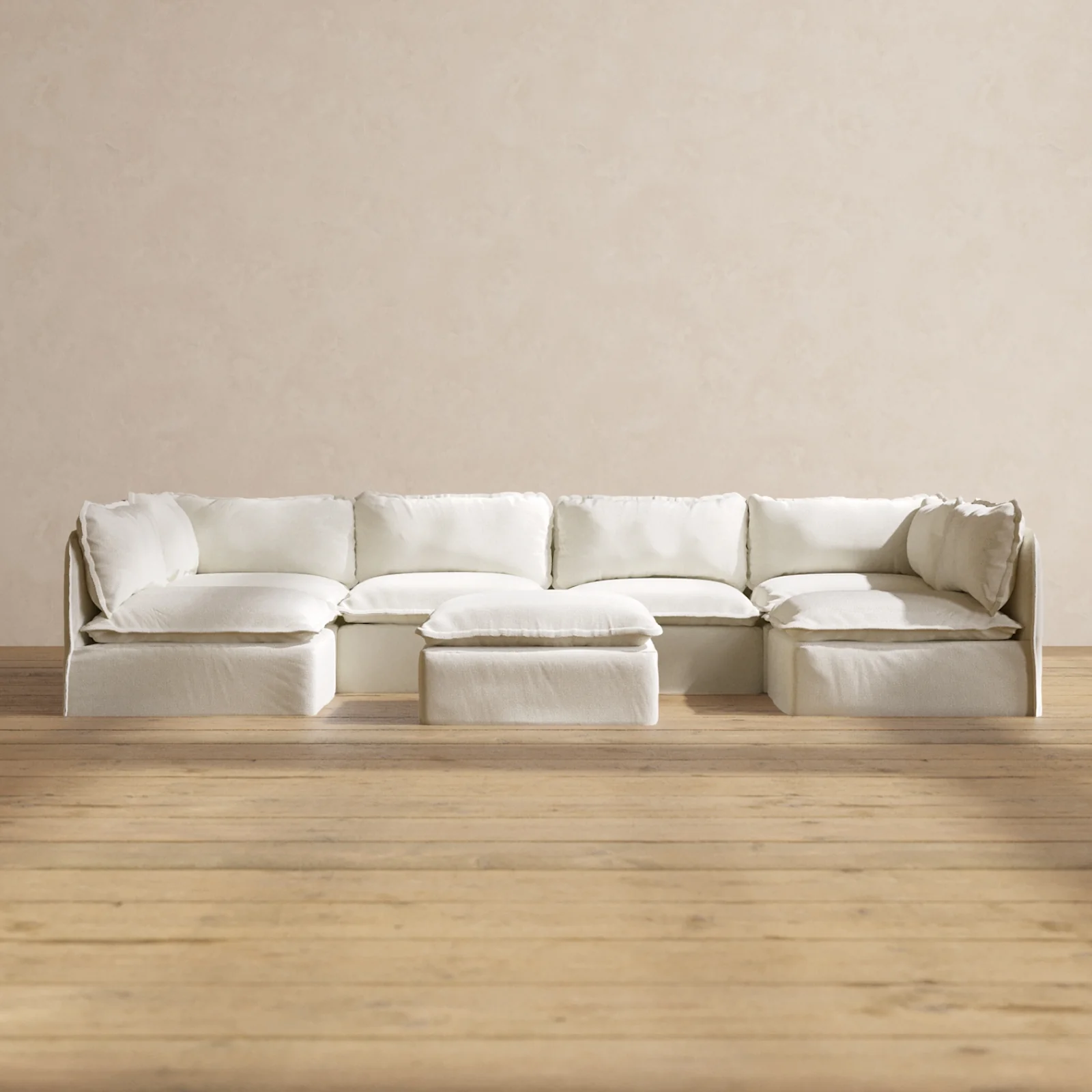 Slipcover Only - Modular Washable 6-Seater Open-Ends U-Sectional + Ottoman in Eggshell