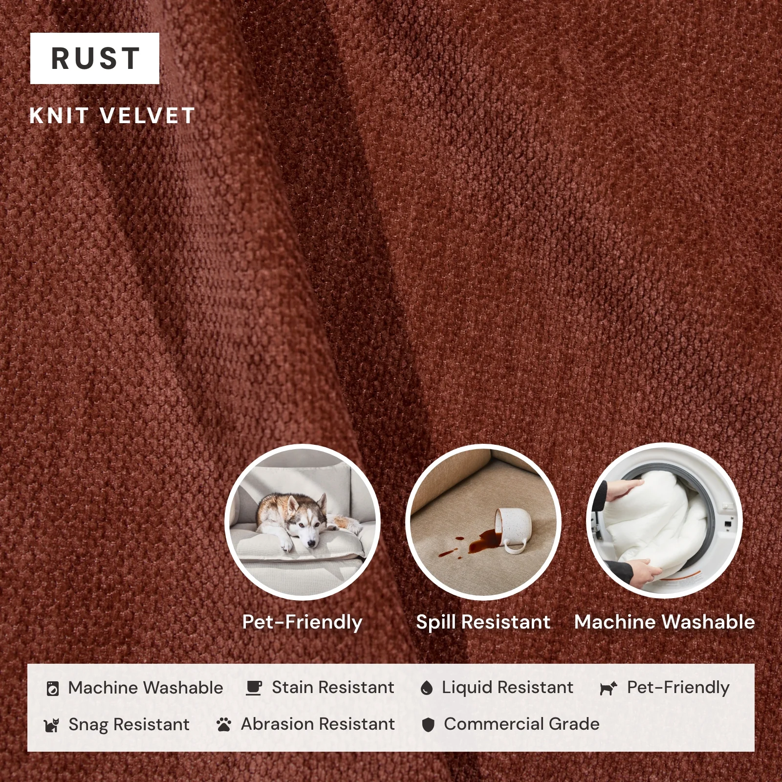 Slipcover Only - Modular Washable 6-Seater Open-Ends U-Sectional + Ottoman in Rust - Image 3