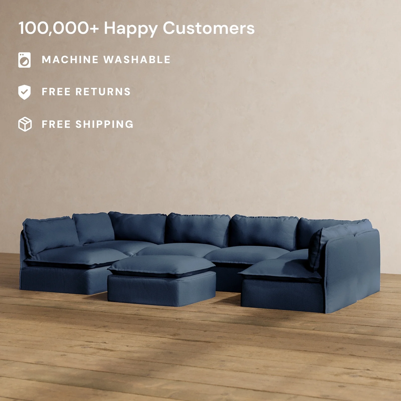 Slipcover Only - Modular Washable 6-Seater Open-Ends U-Sectional + Ottoman in Sumi - Image 2