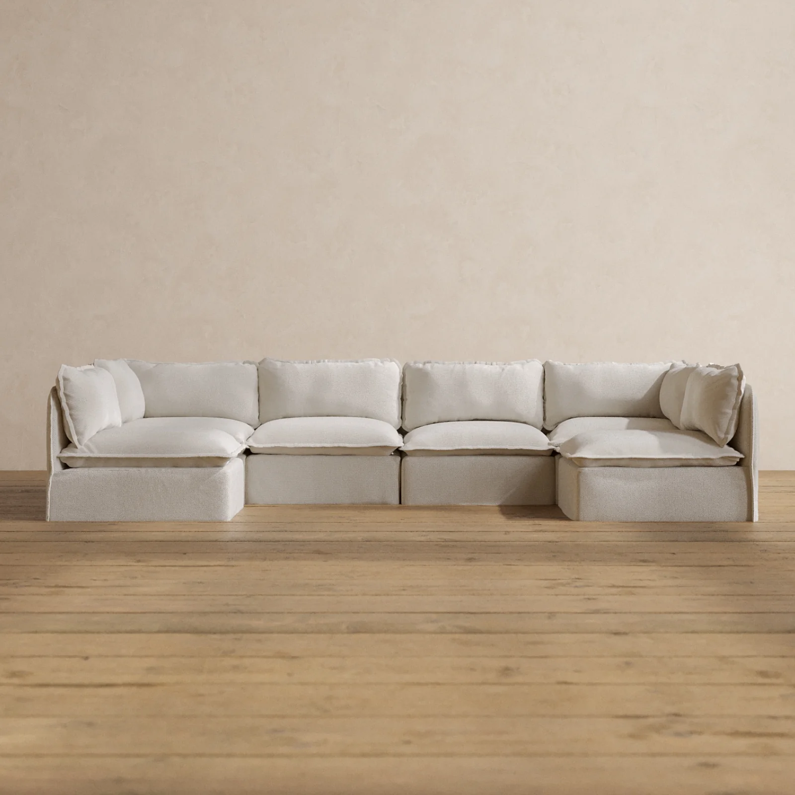 Slipcover Only - Modular Washable 6-Seater Open-Ends U-Sectional in Powder