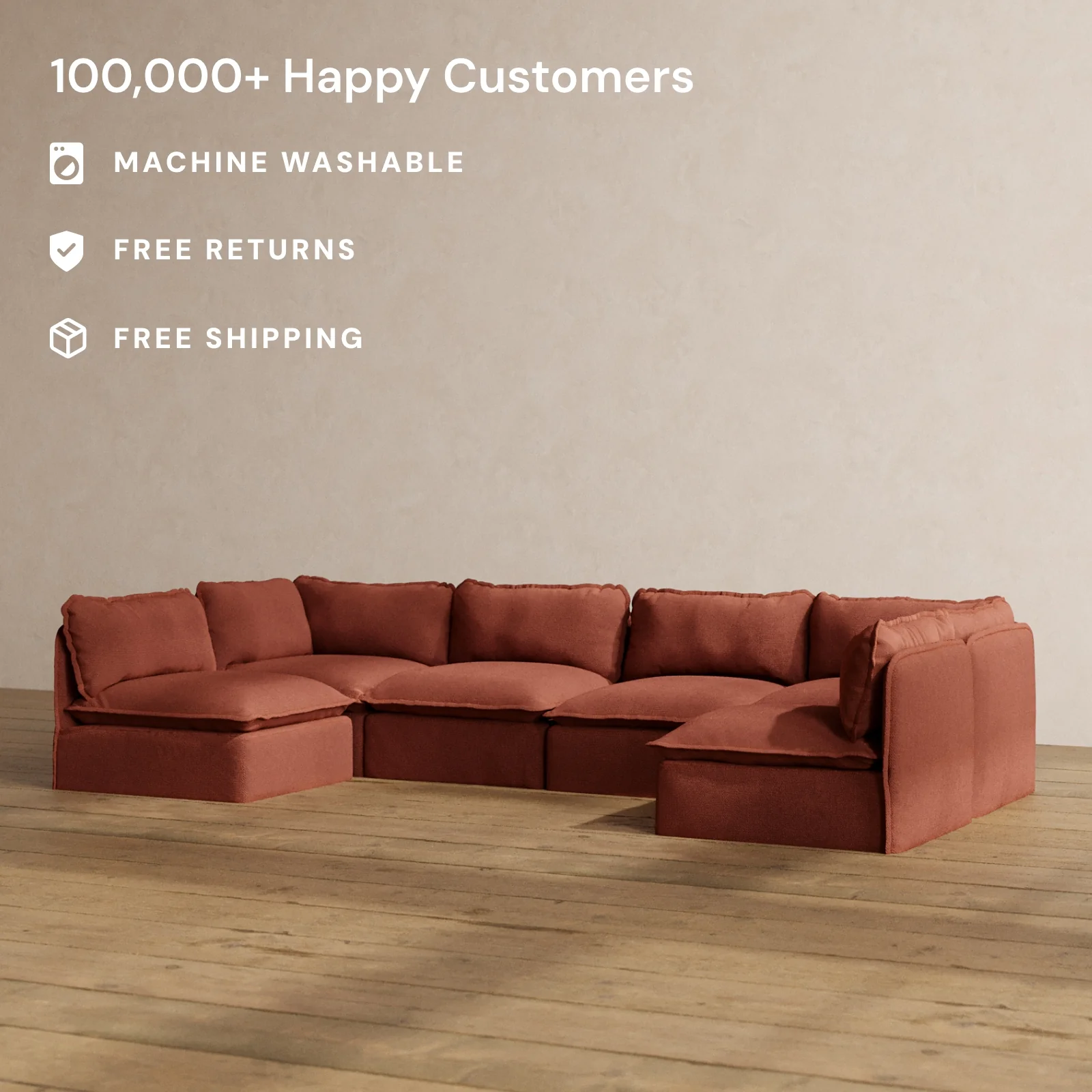 Slipcover Only - Modular Washable 6-Seater Open-Ends U-Sectional in Rust - Image 2