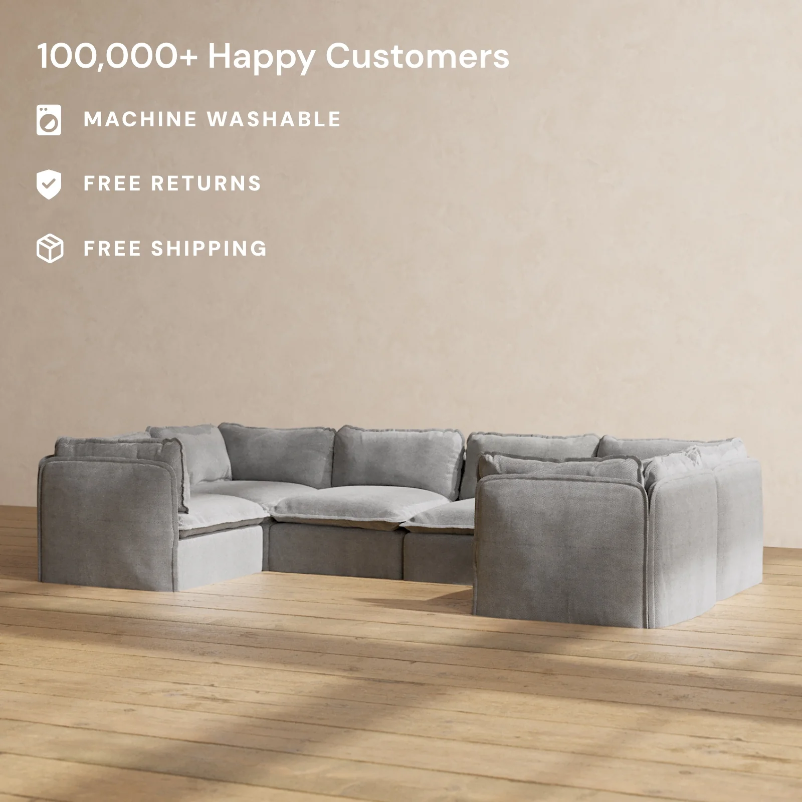 Slipcover Only - Modular Washable 6-Seater U-Sectional in Ash - Image 2