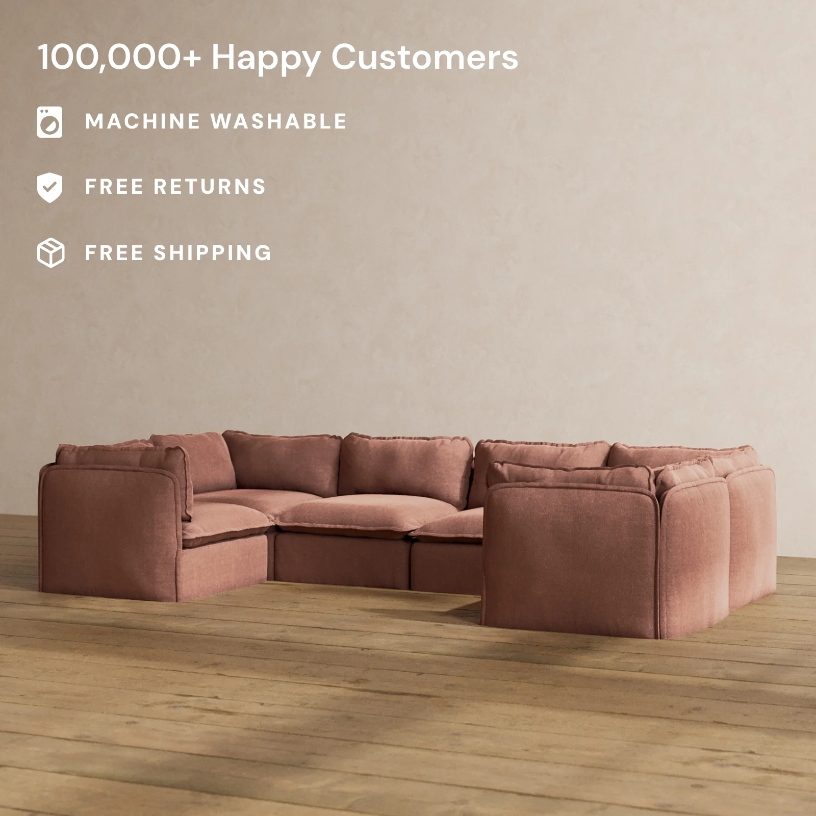 Slipcover Only - Modular Washable 6-Seater U-Sectional in Chestnut - Image 2