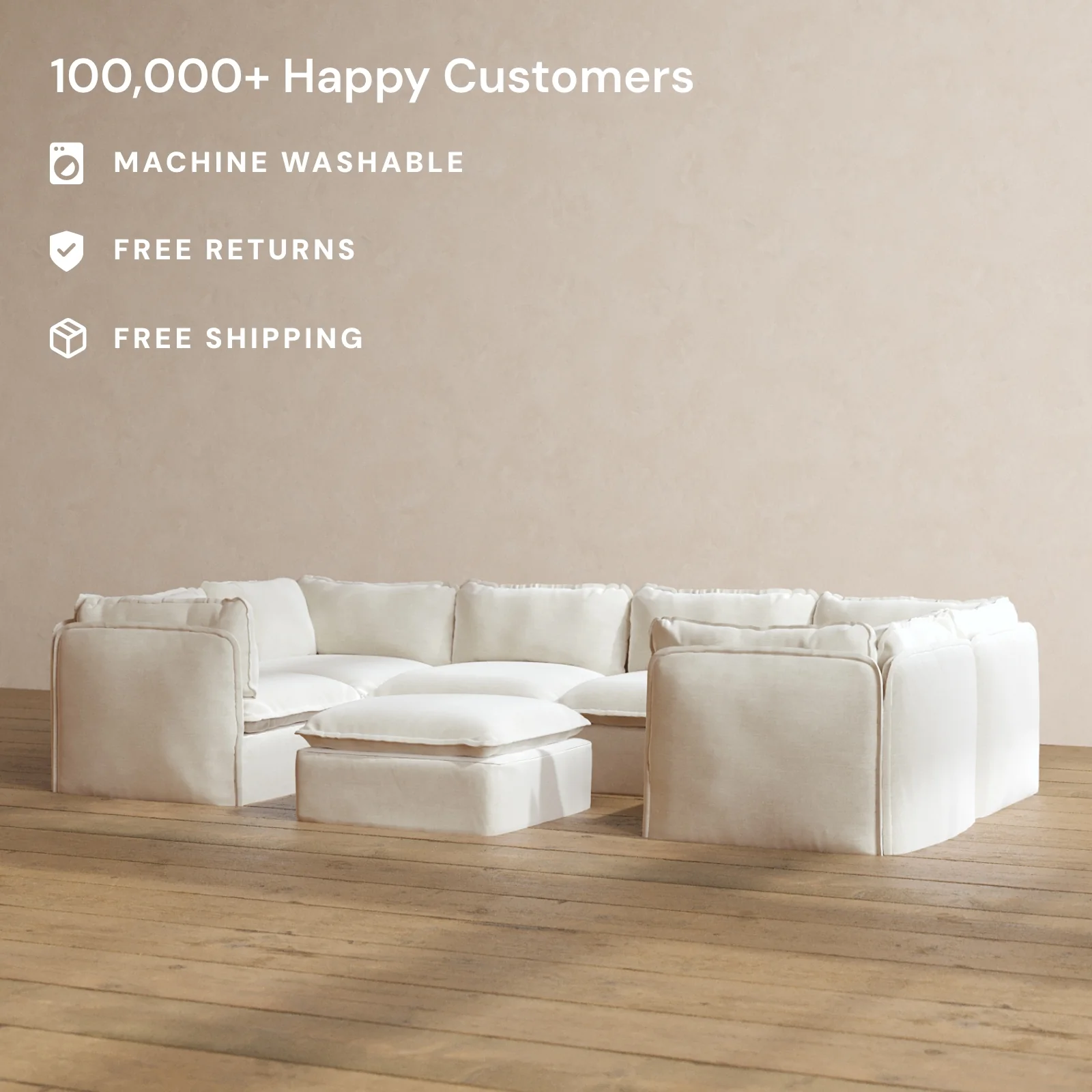 Slipcover Only - Modular Washable 6-Seater U-Sectional + Ottoman in Coco - Image 2