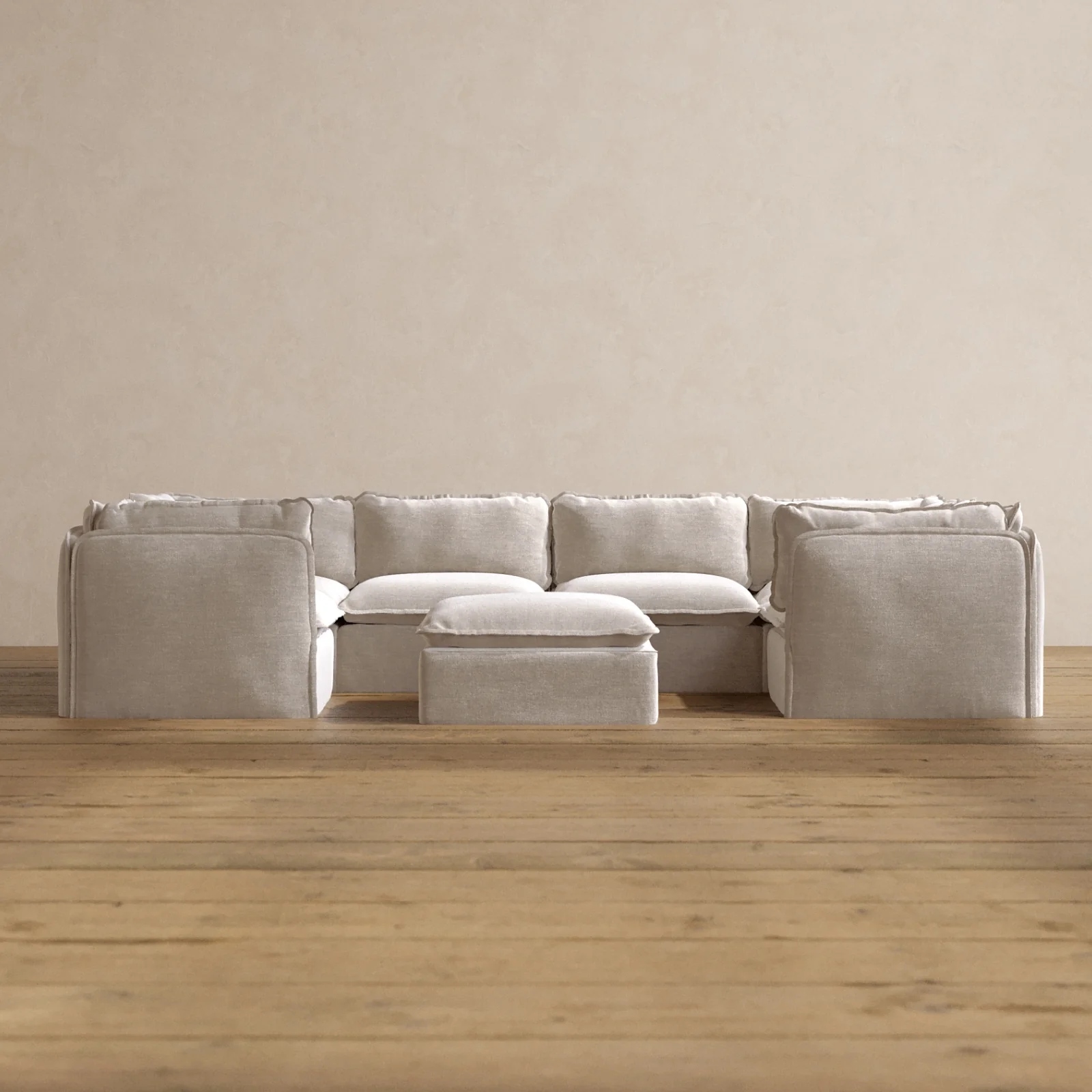 Slipcover Only - Modular Washable 6-Seater U-Sectional + Ottoman in Mist