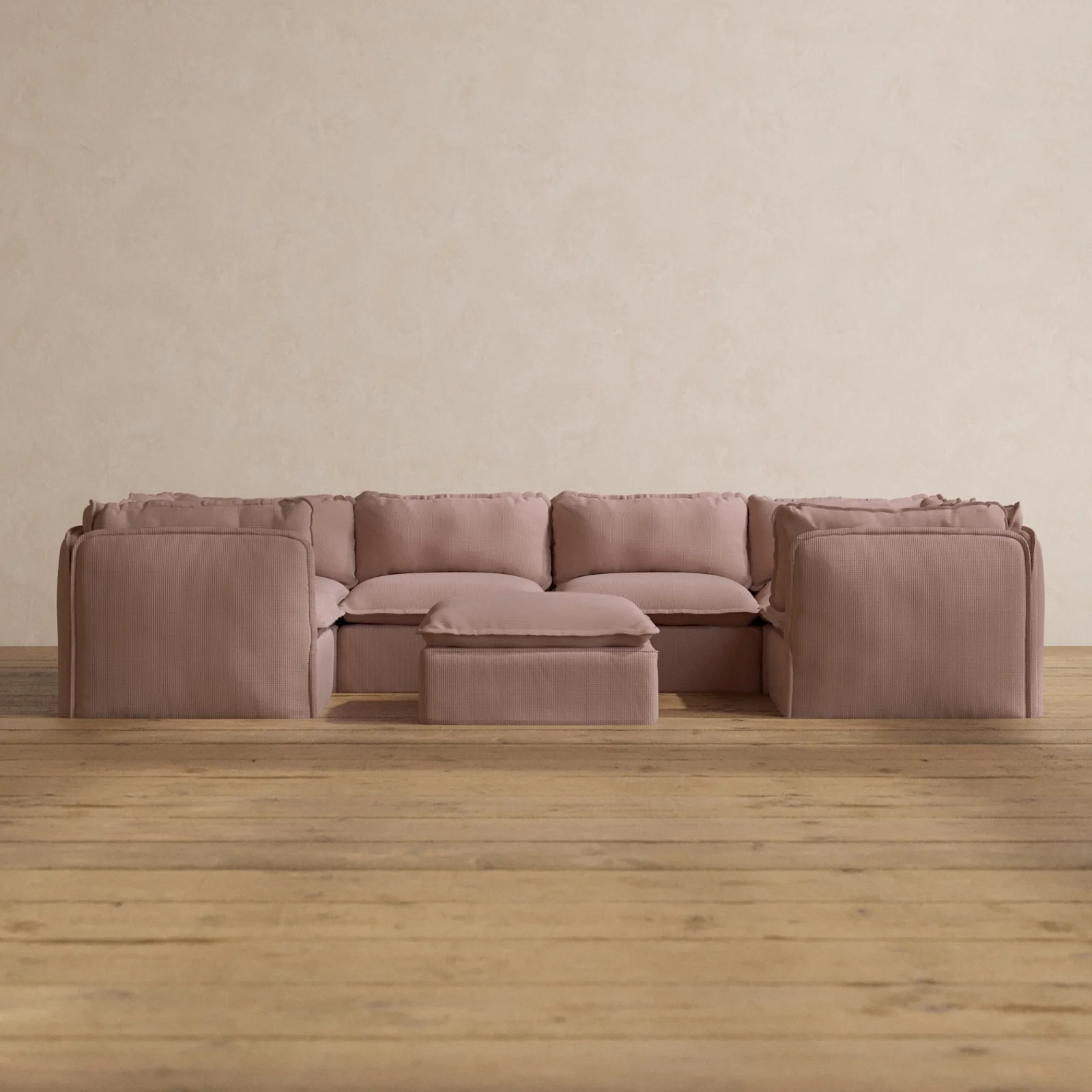 Slipcover Only - Modular Washable 6-Seater U-Sectional + Ottoman in Sakura