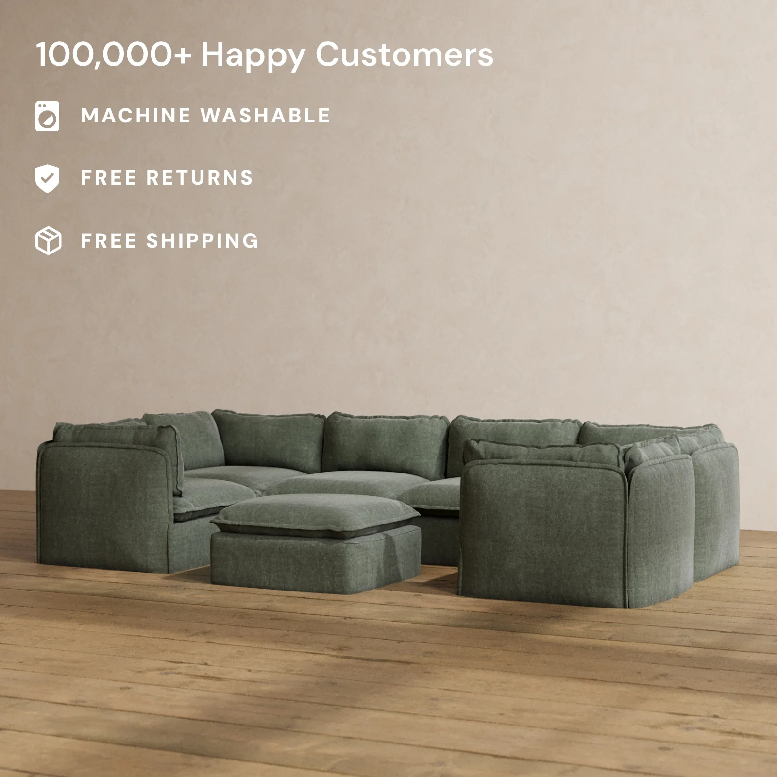 Slipcover Only - Modular Washable 6-Seater U-Sectional + Ottoman in Willow - Image 2