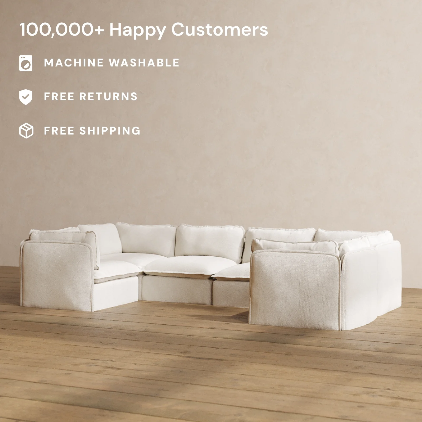 Slipcover Only - Modular Washable 6-Seater U-Sectional in Powder - Image 2
