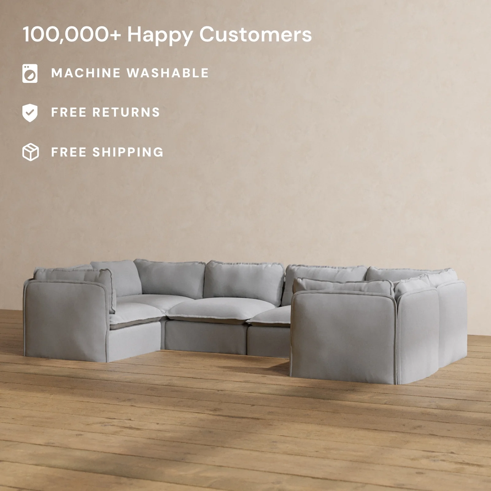 Slipcover Only - Modular Washable 6-Seater U-Sectional in Pumice - Image 2