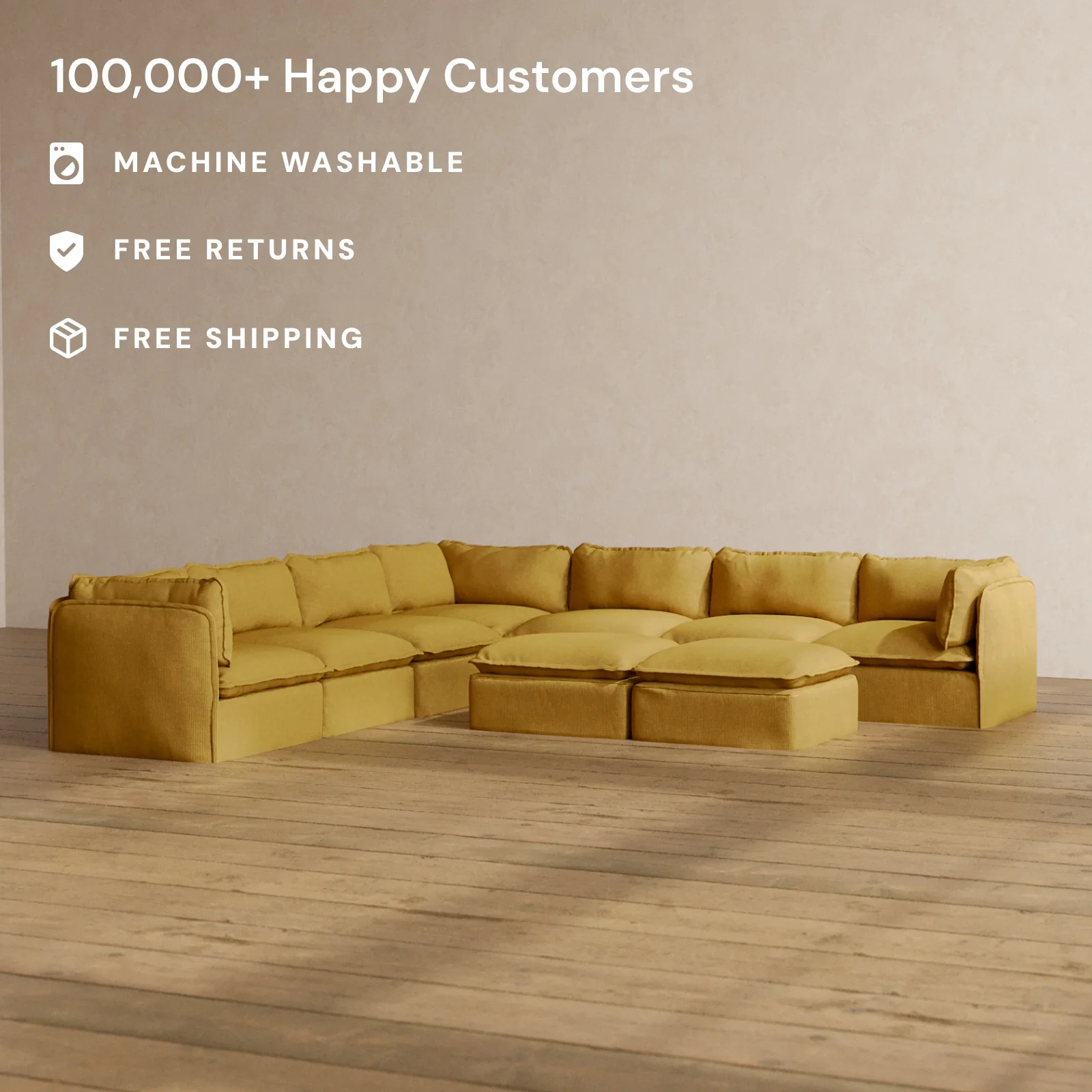 Slipcover Only - Modular Washable 7-Seater Corner Sectional + Bench Ottoman in Kiiro - Image 2