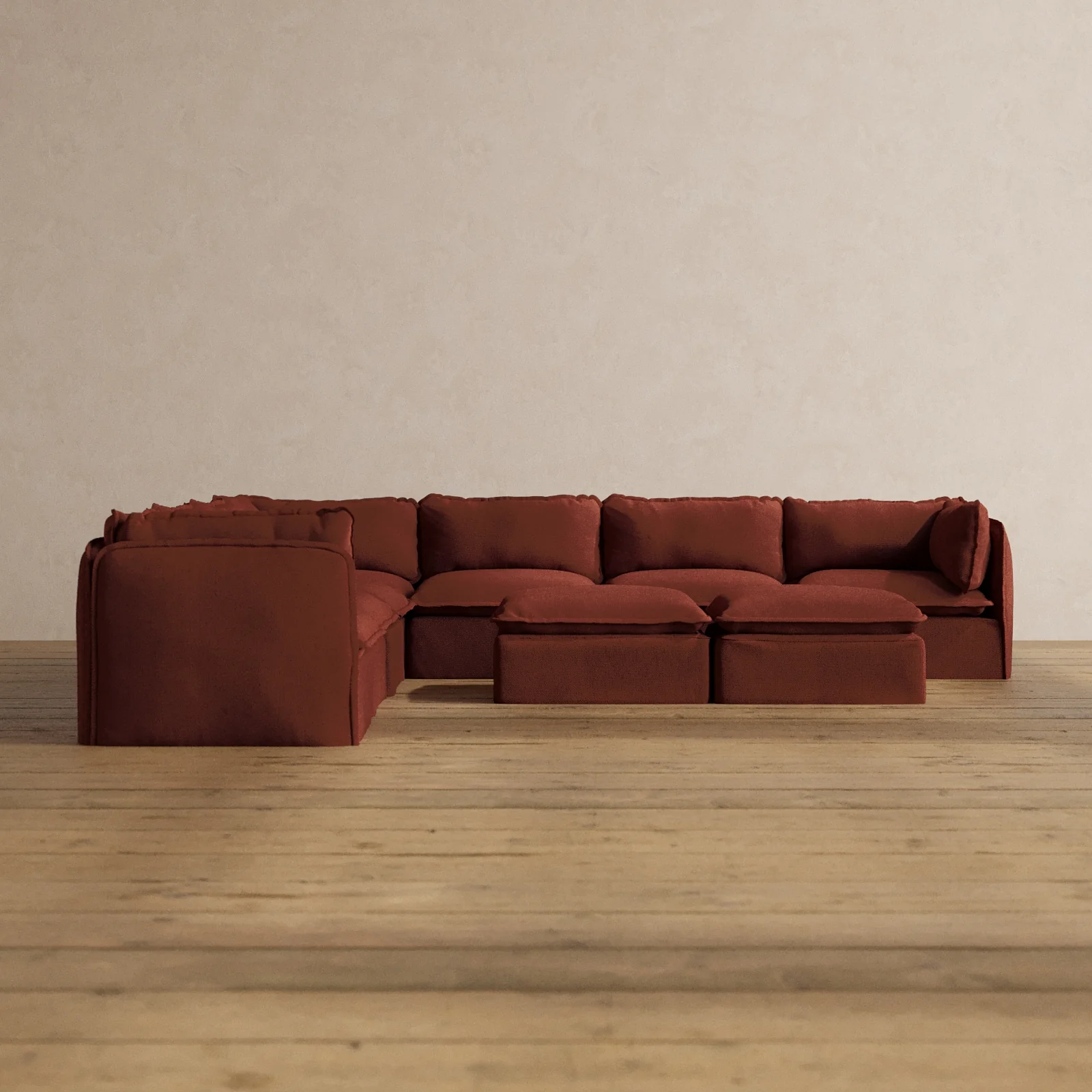 Slipcover Only - Modular Washable 7-Seater Corner Sectional + Bench Ottoman in Rust