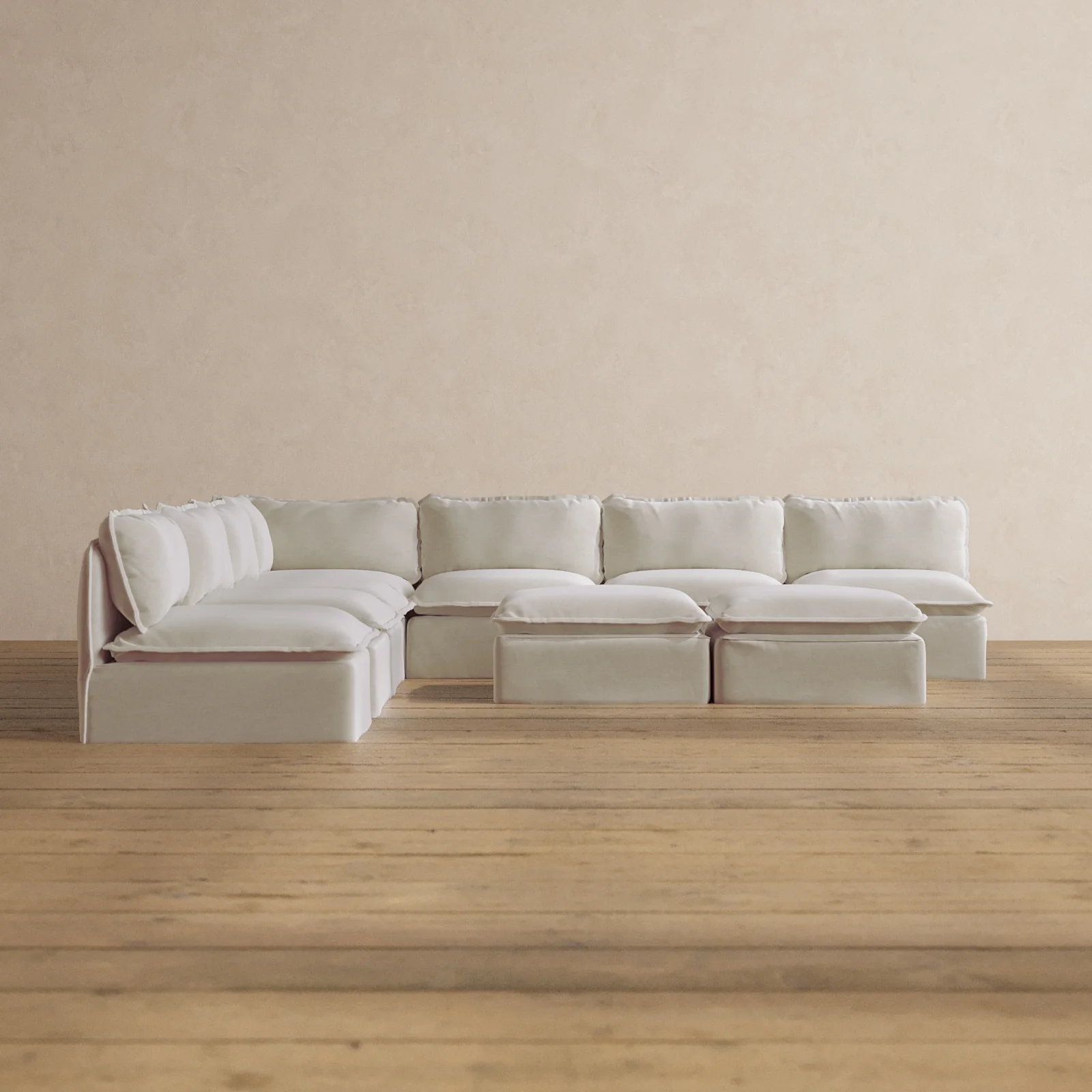 Slipcover Only - Modular Washable 7-Seater Open-Ends Corner Sectional + Bench Ottoman in Coco