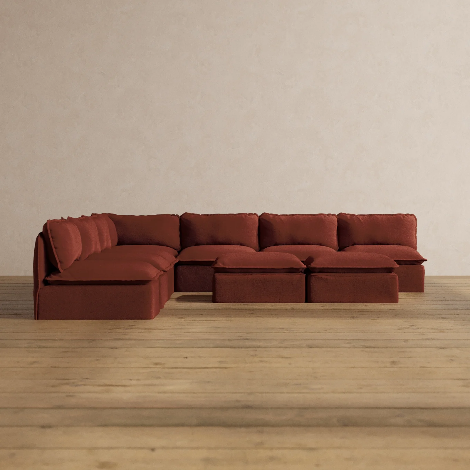 Slipcover Only - Modular Washable 7-Seater Open-Ends Corner Sectional + Bench Ottoman in Rust