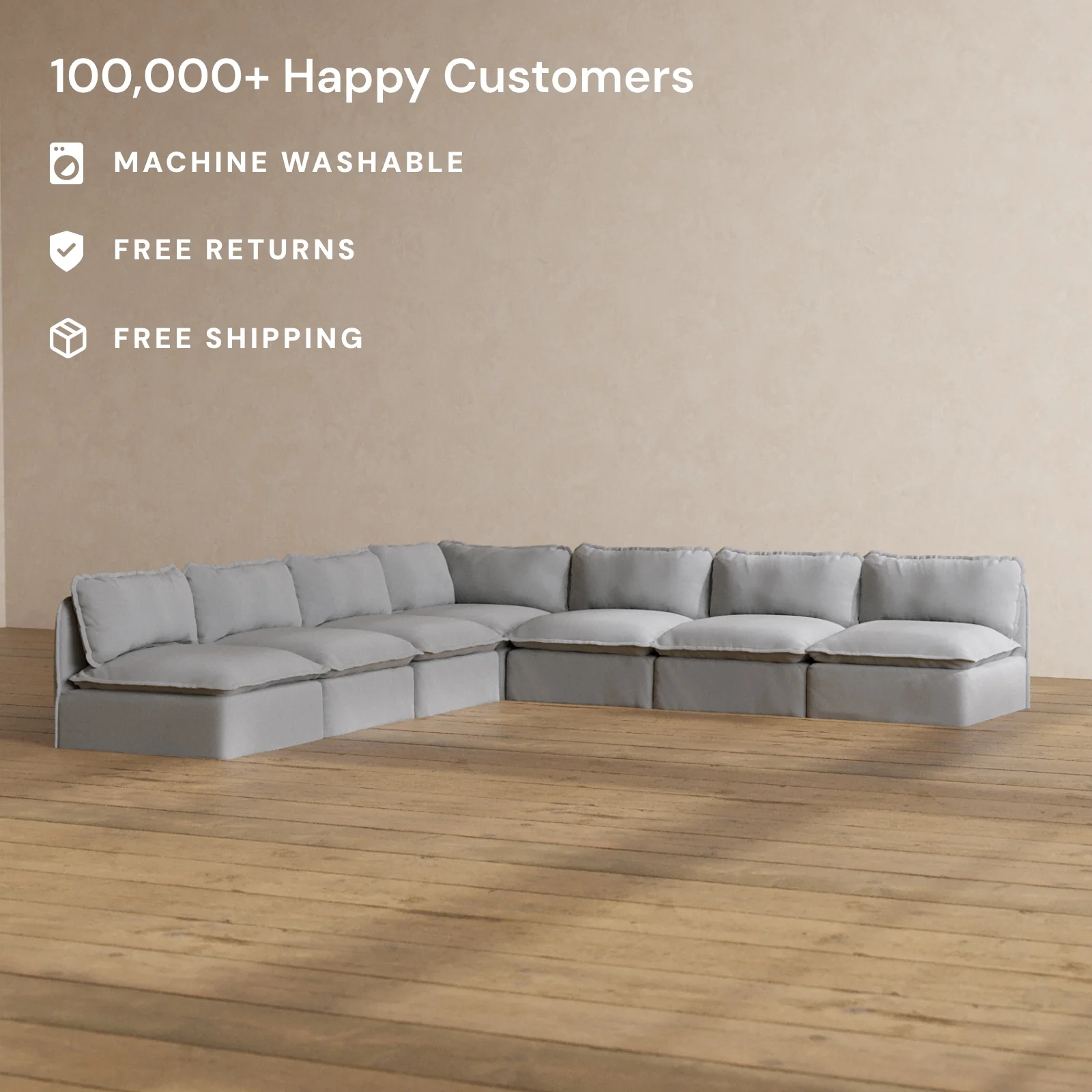 Slipcover Only - Modular Washable 7-Seater Open-Ends Corner Sectional in Pumice - Image 2