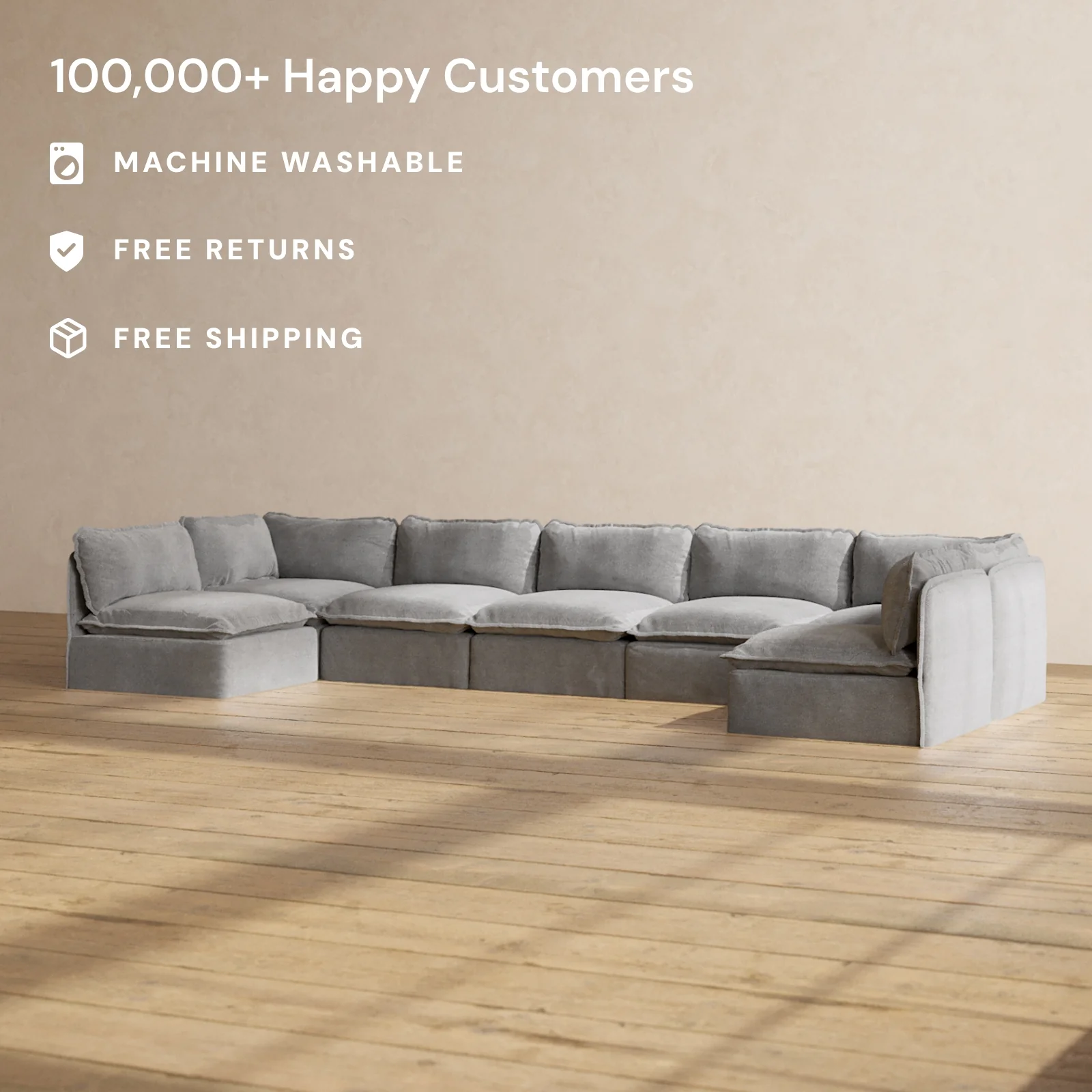 Slipcover Only - Modular Washable 7-Seater Open-Ends U-Sectional in Ash - Image 2