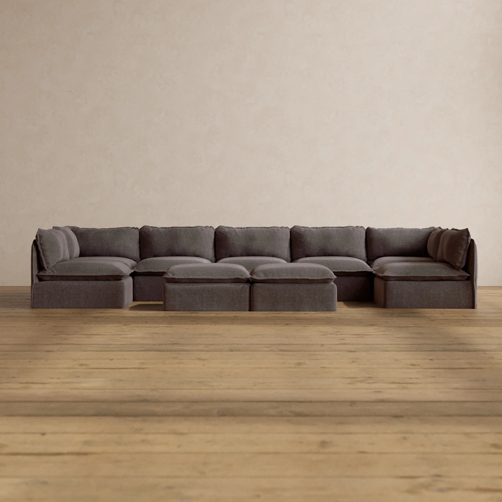 Slipcover Only - Modular Washable 7-Seater Open-Ends U-Sectional + Bench Ottoman in Caviar