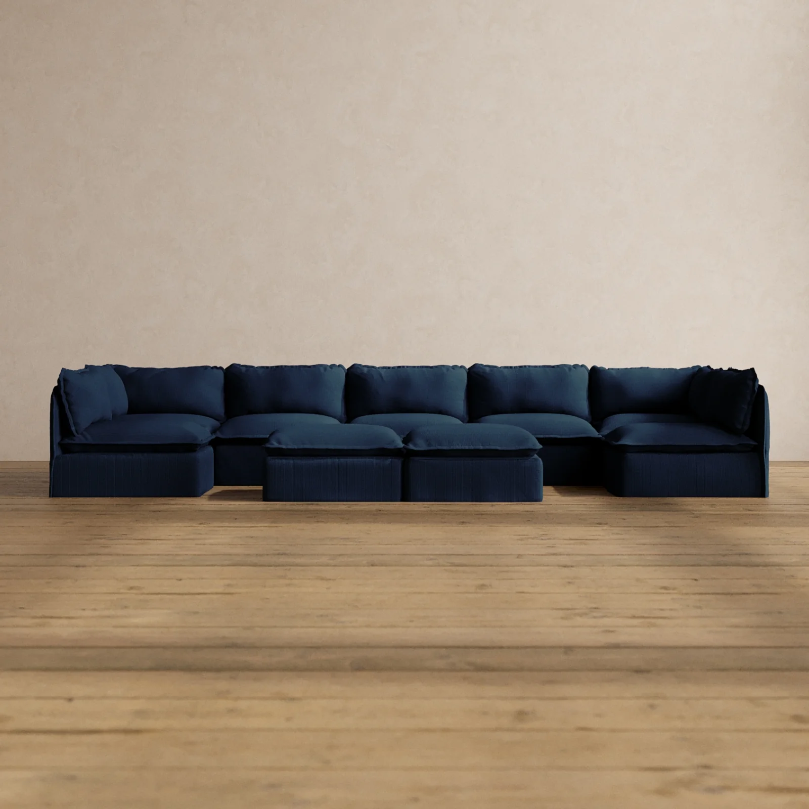 Slipcover Only - Modular Washable 7-Seater Open-Ends U-Sectional + Bench Ottoman in Sumi