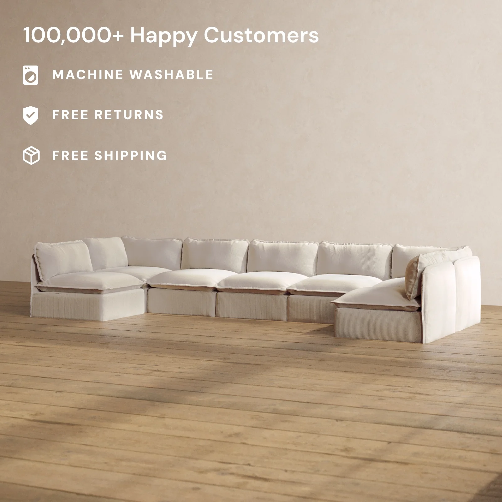 Slipcover Only - Modular Washable 7-Seater Open-Ends U-Sectional in Milk - Image 2